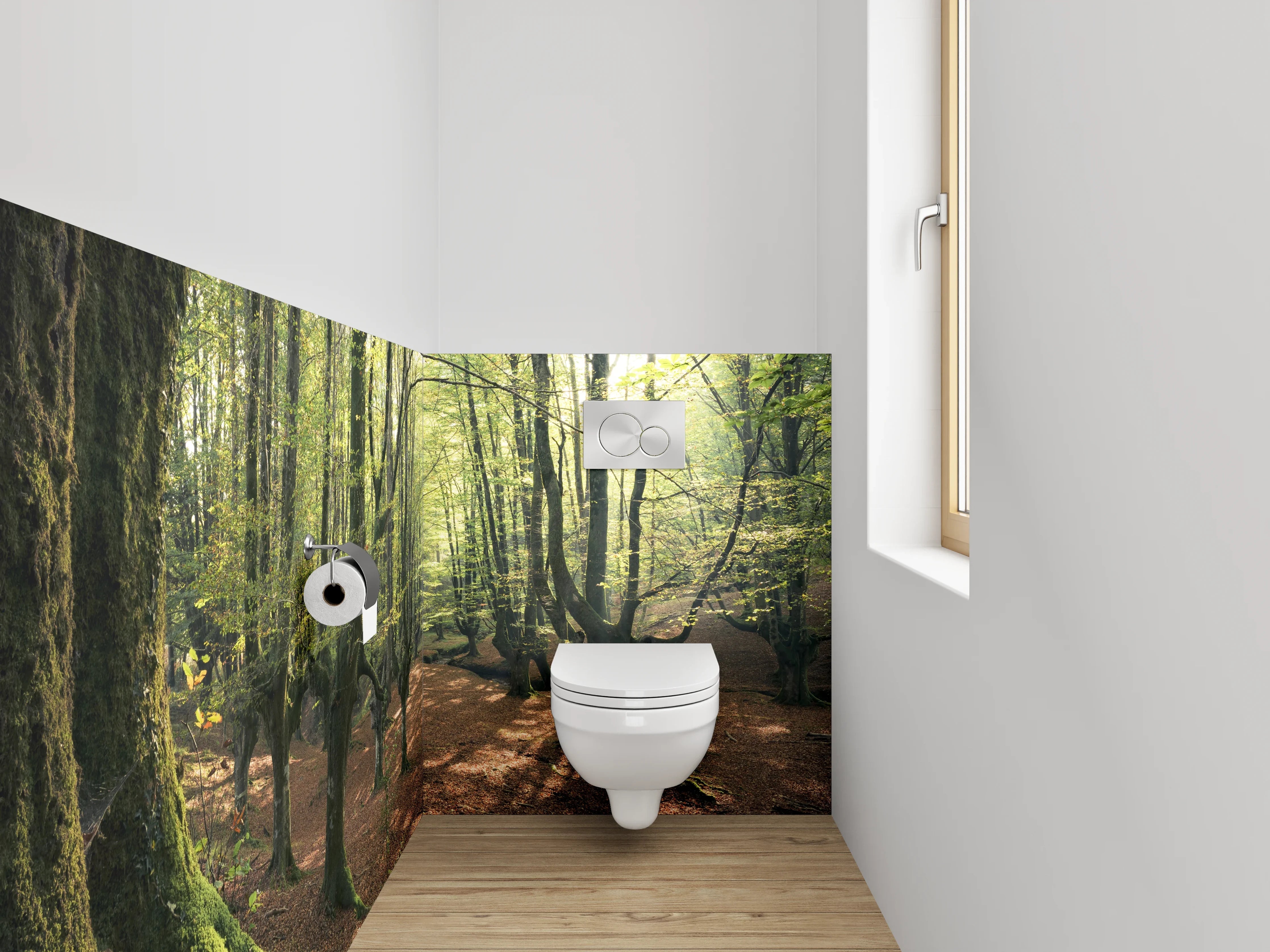 WC-Rückwand - Märchenhafter Frühlingswald Sonnenlicht