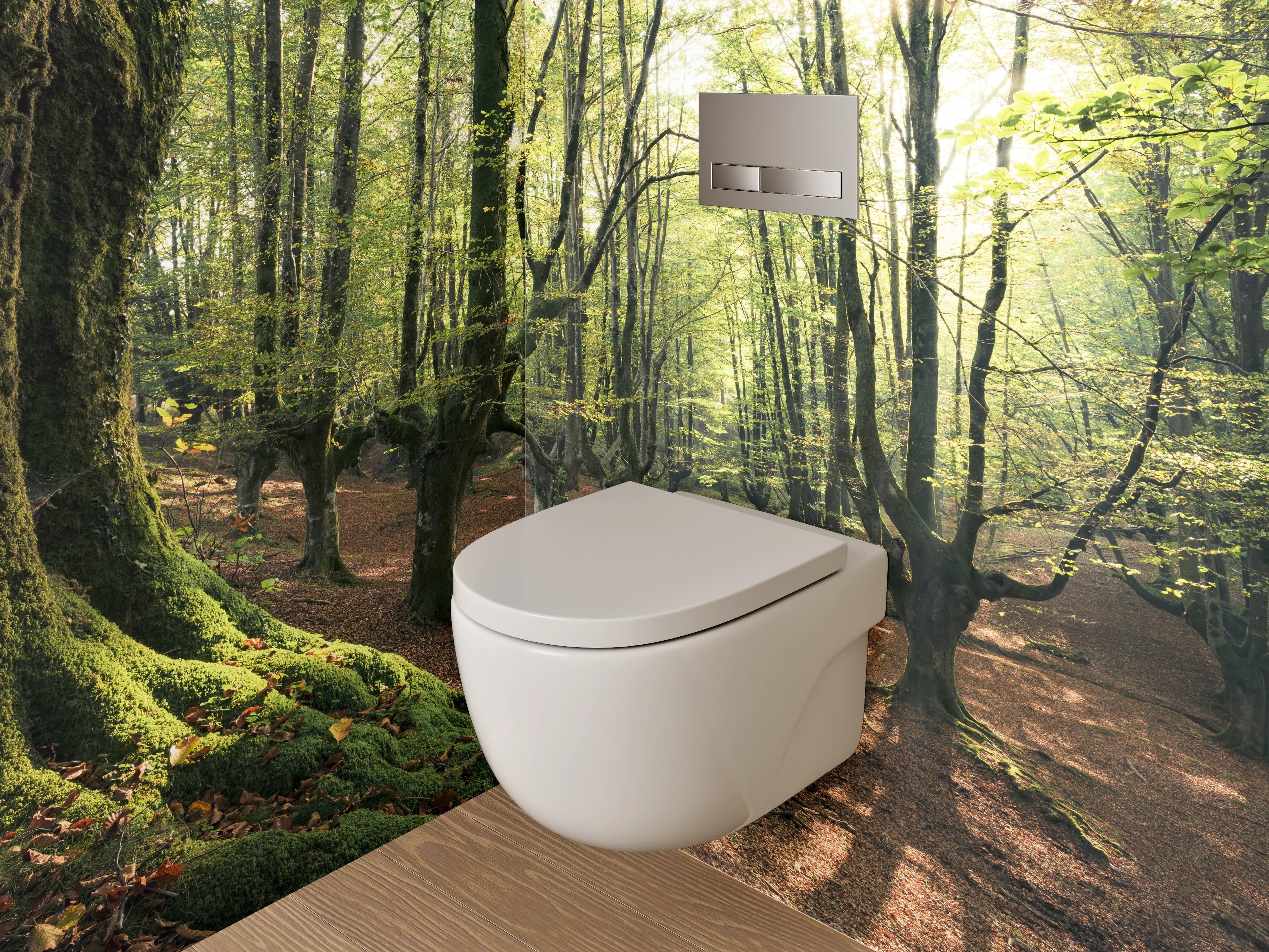 WC-Rückwand - Märchenhafter Frühlingswald Sonnenlicht