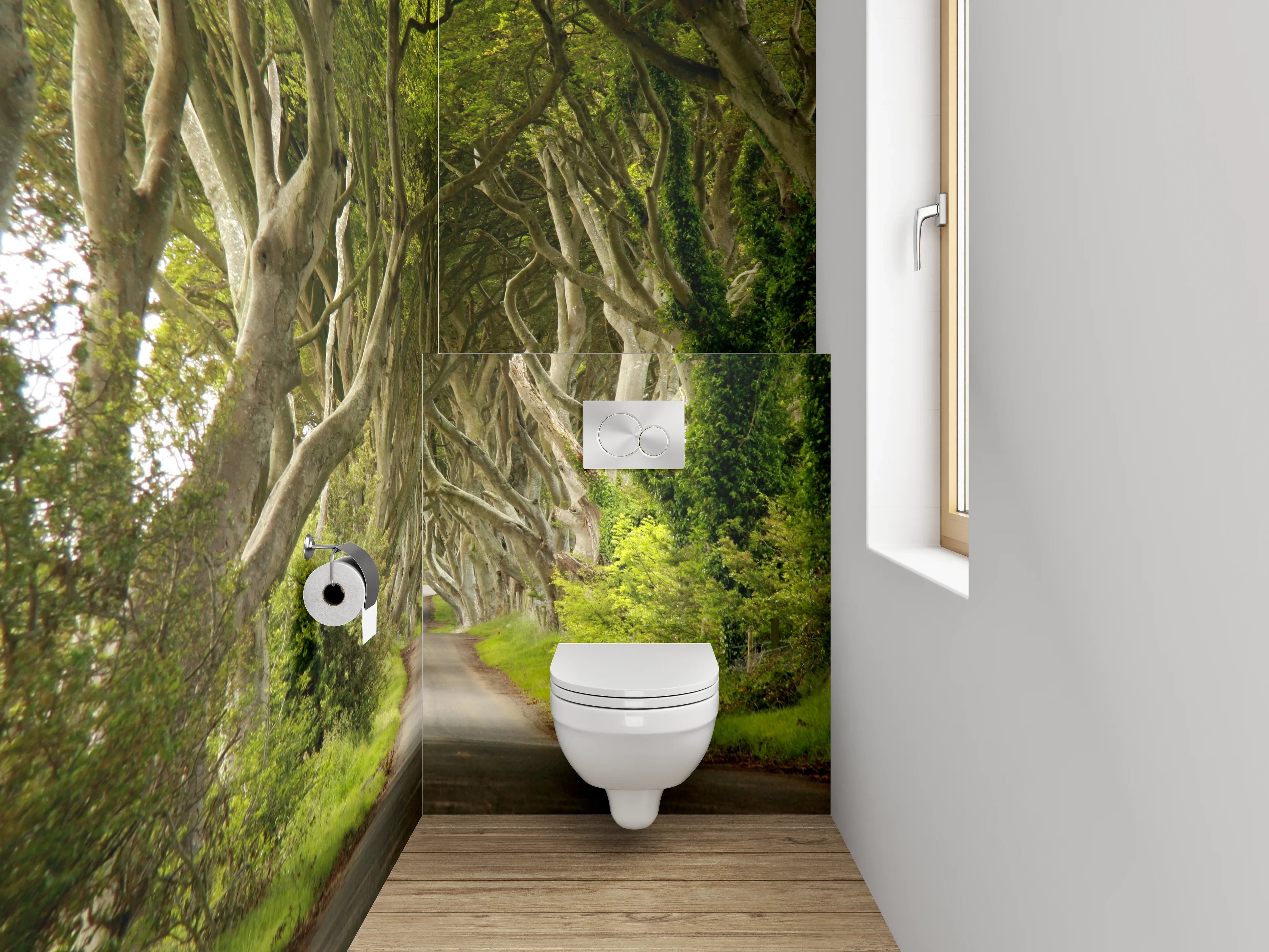 WC-Rückwand - Magische Allee im Buchenwald