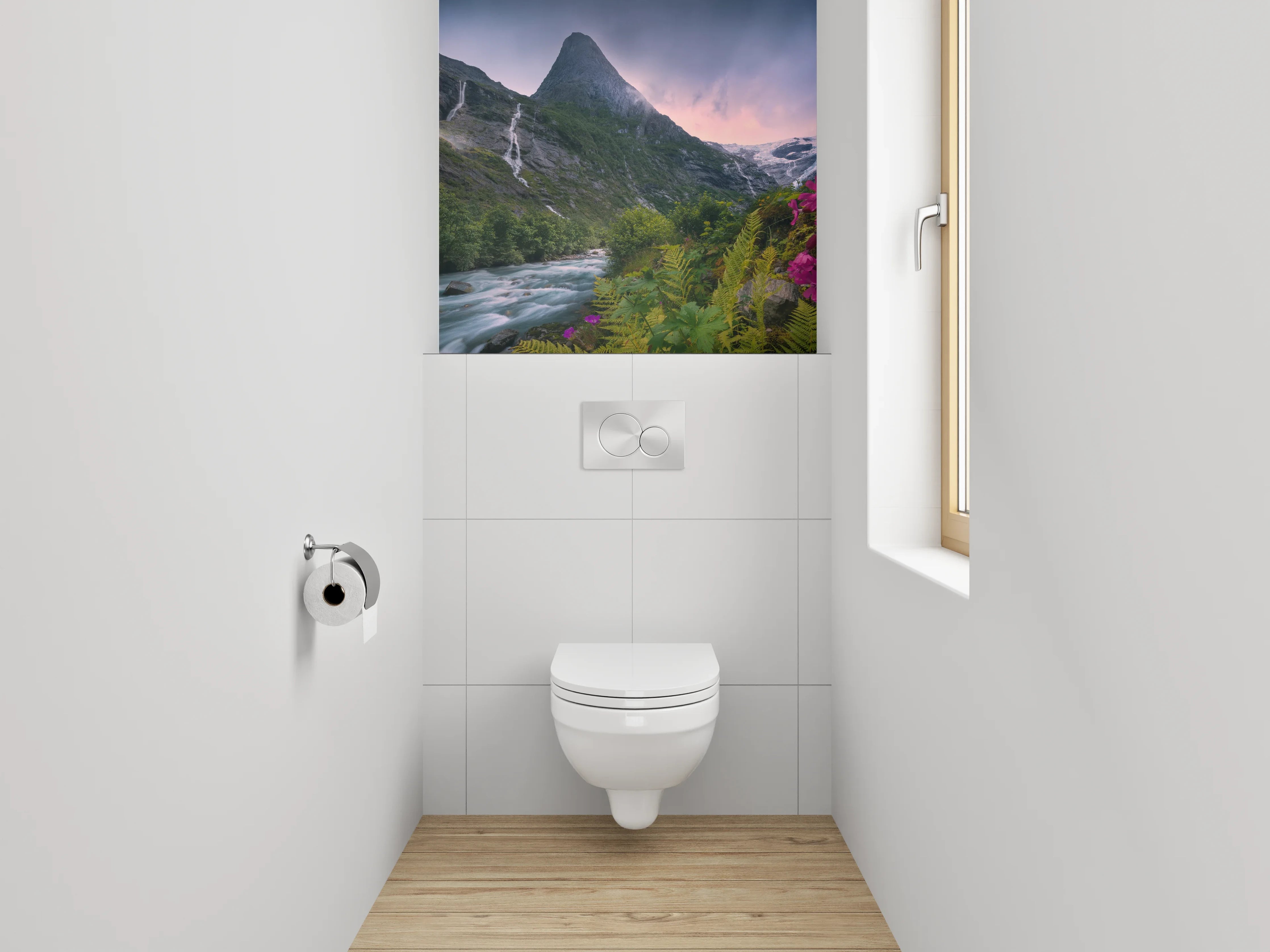 WC-Rückwand - Magische Berglandschaft mit Wasserfall