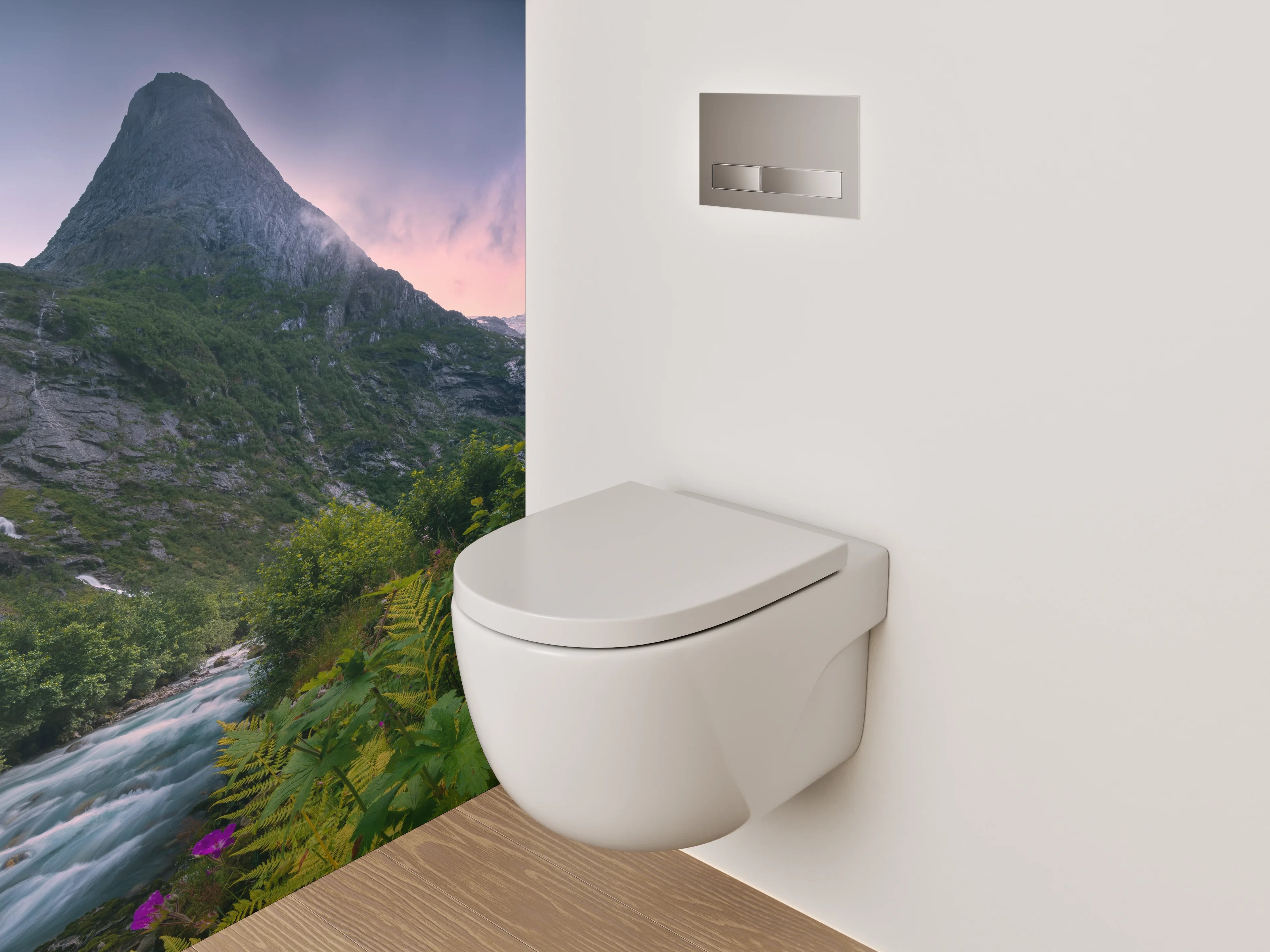 WC-Rückwand - Magische Berglandschaft mit Wasserfall