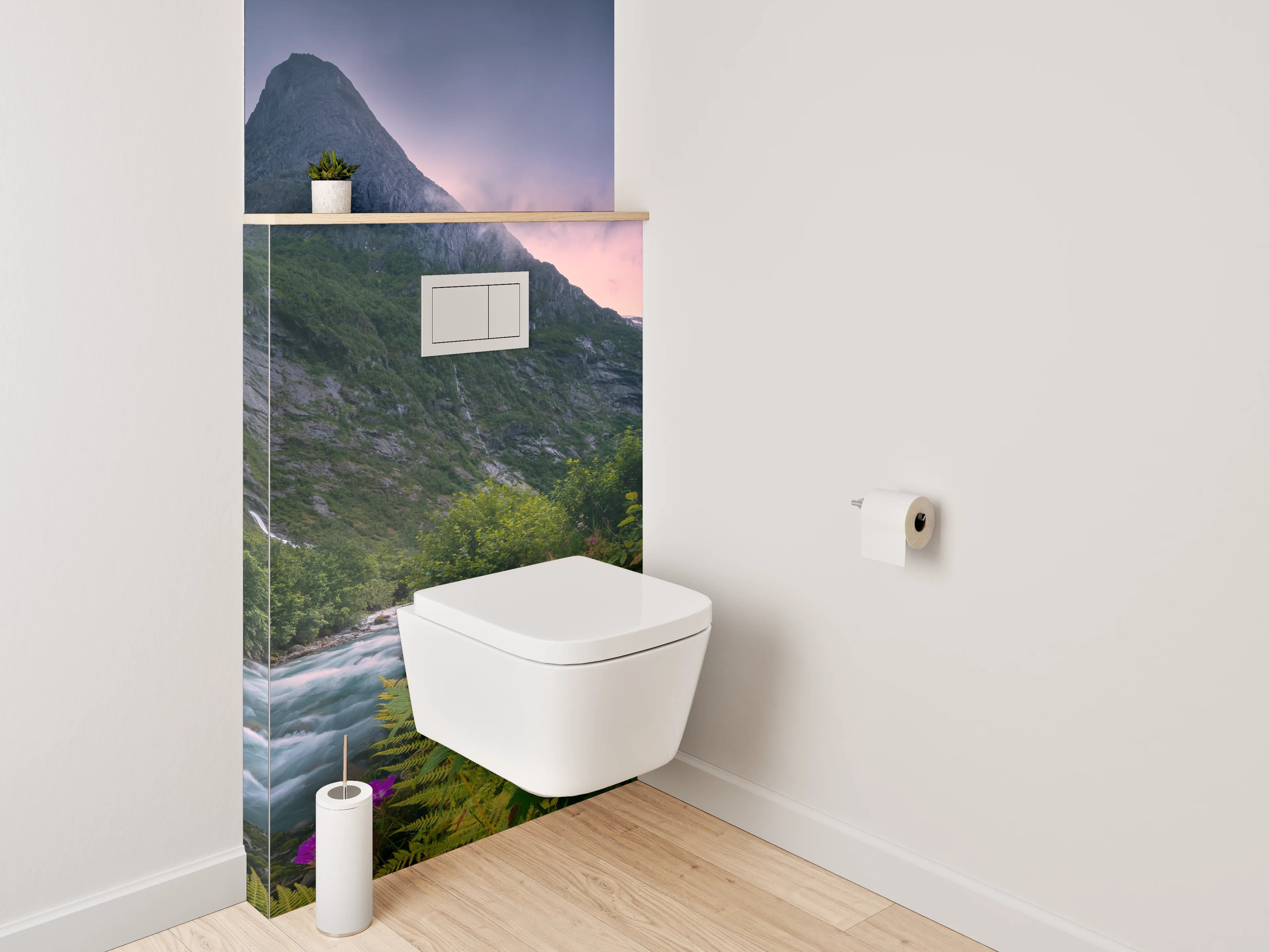 WC-Rückwand - Magische Berglandschaft mit Wasserfall