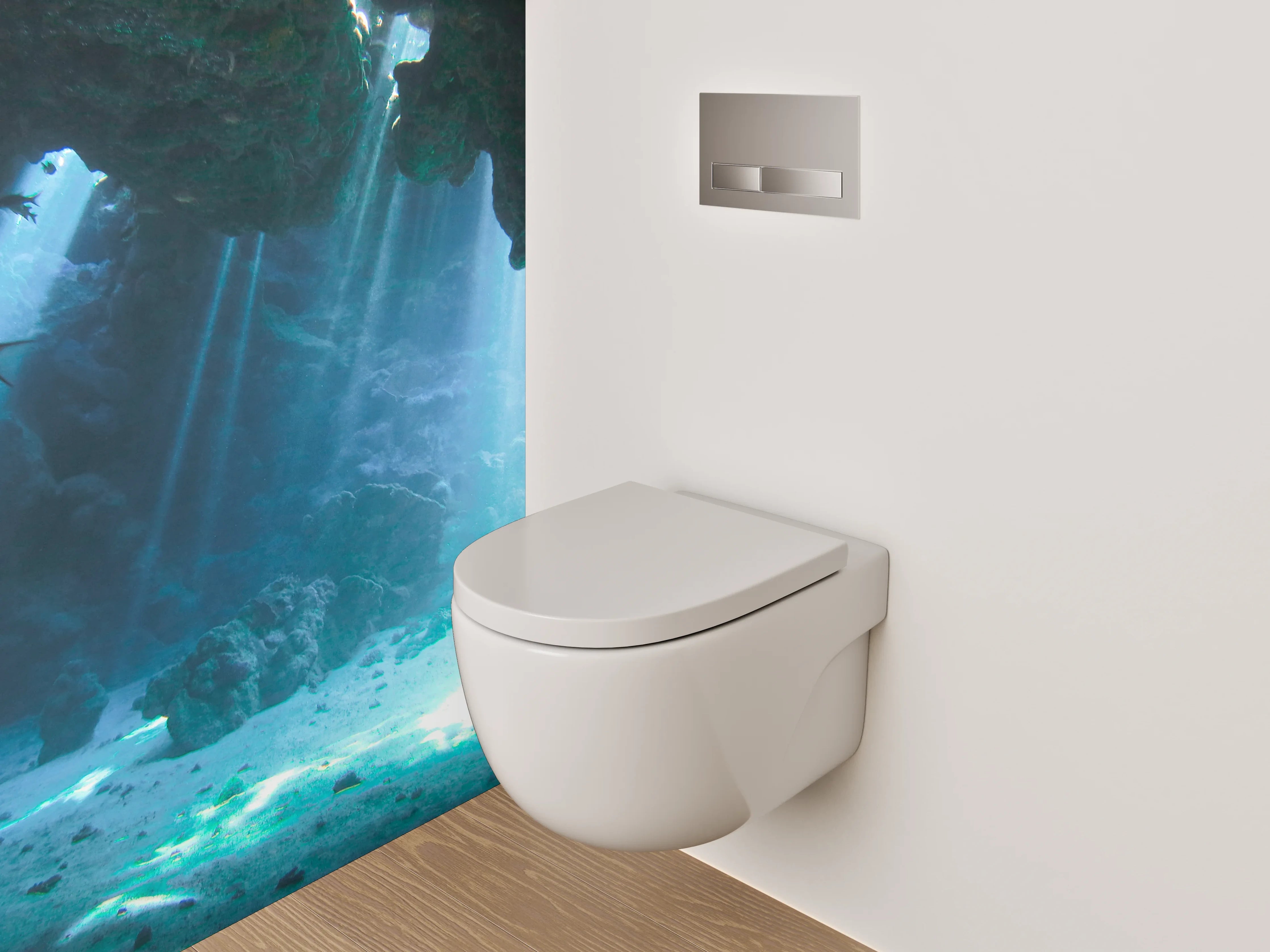WC-Rückwand - Magische Unterwasserhöhle mit Lichtstrahlen