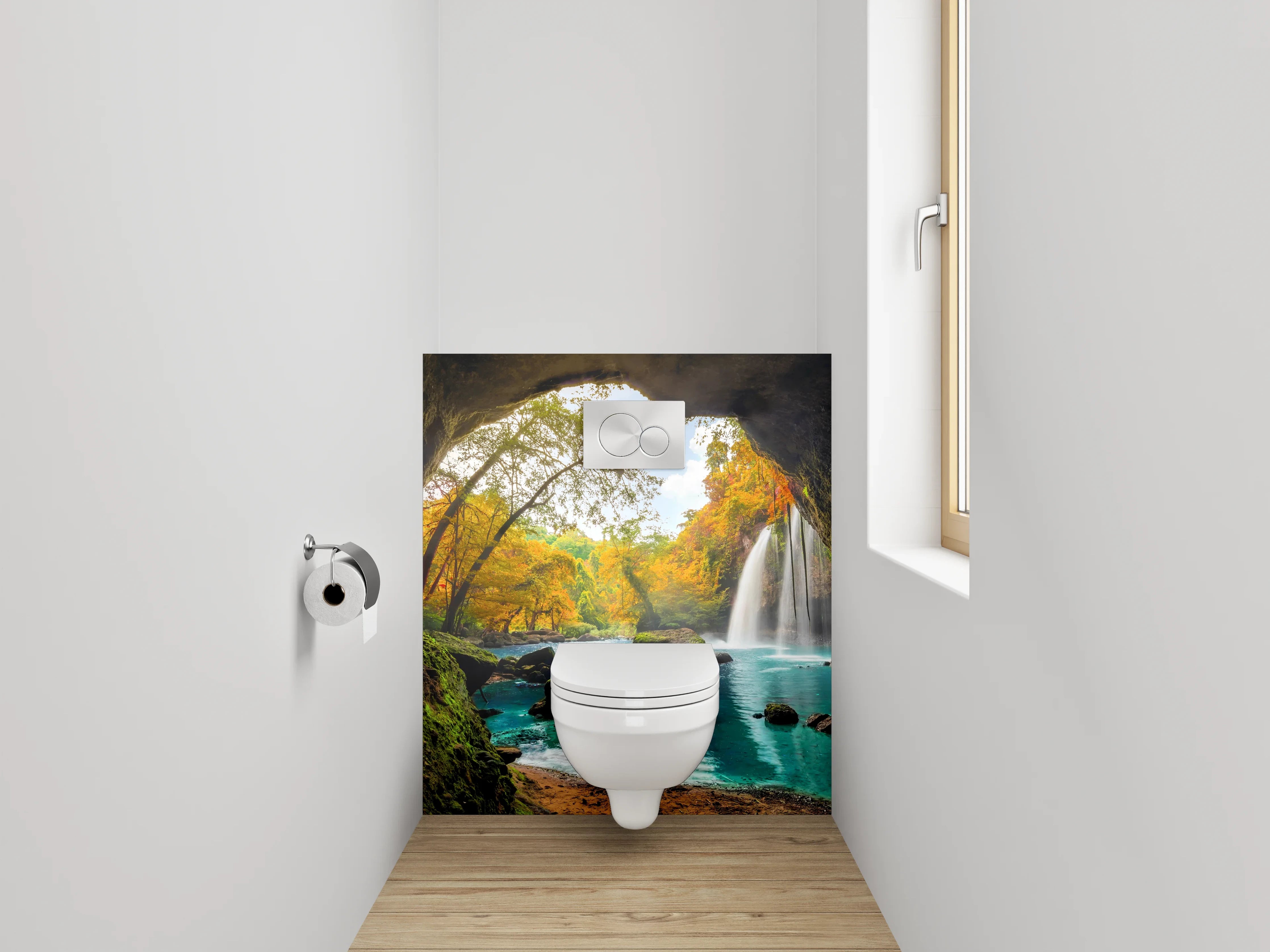 WC-Rückwand - Magischer Höhlenblick auf Wasserfall