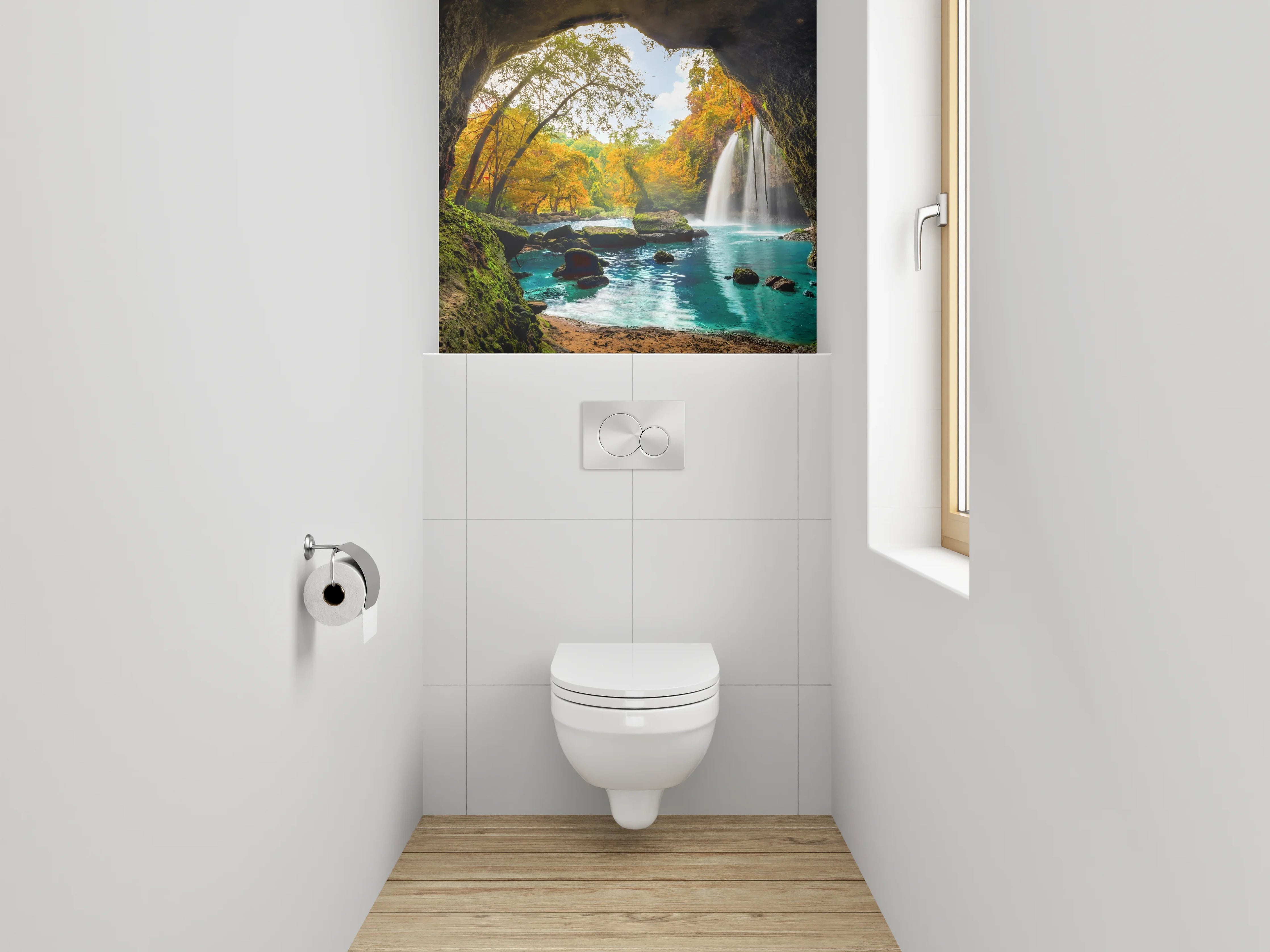 WC-Rückwand - Magischer Höhlenblick auf Wasserfall