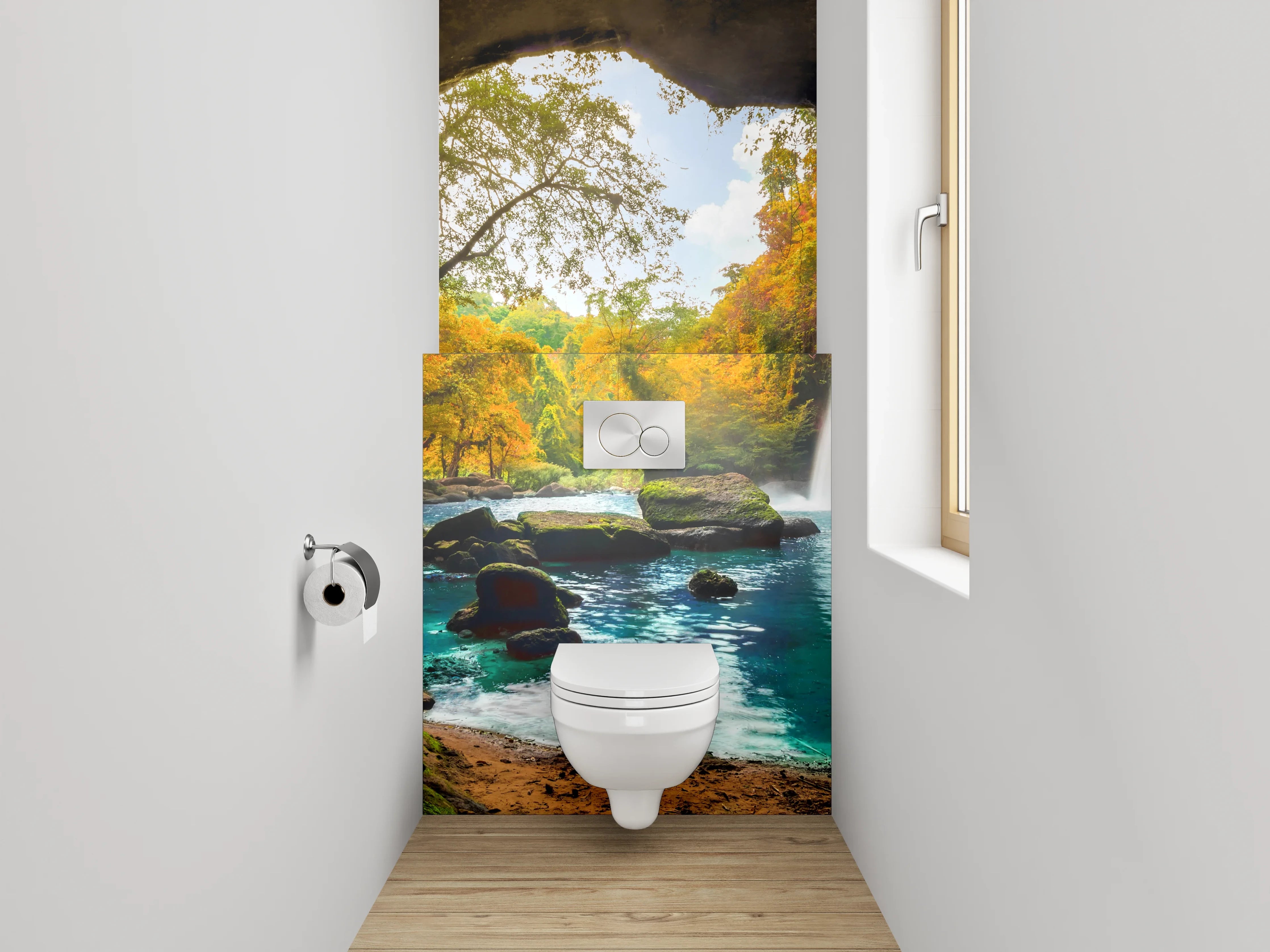 WC-Rückwand - Magischer Höhlenblick auf Wasserfall