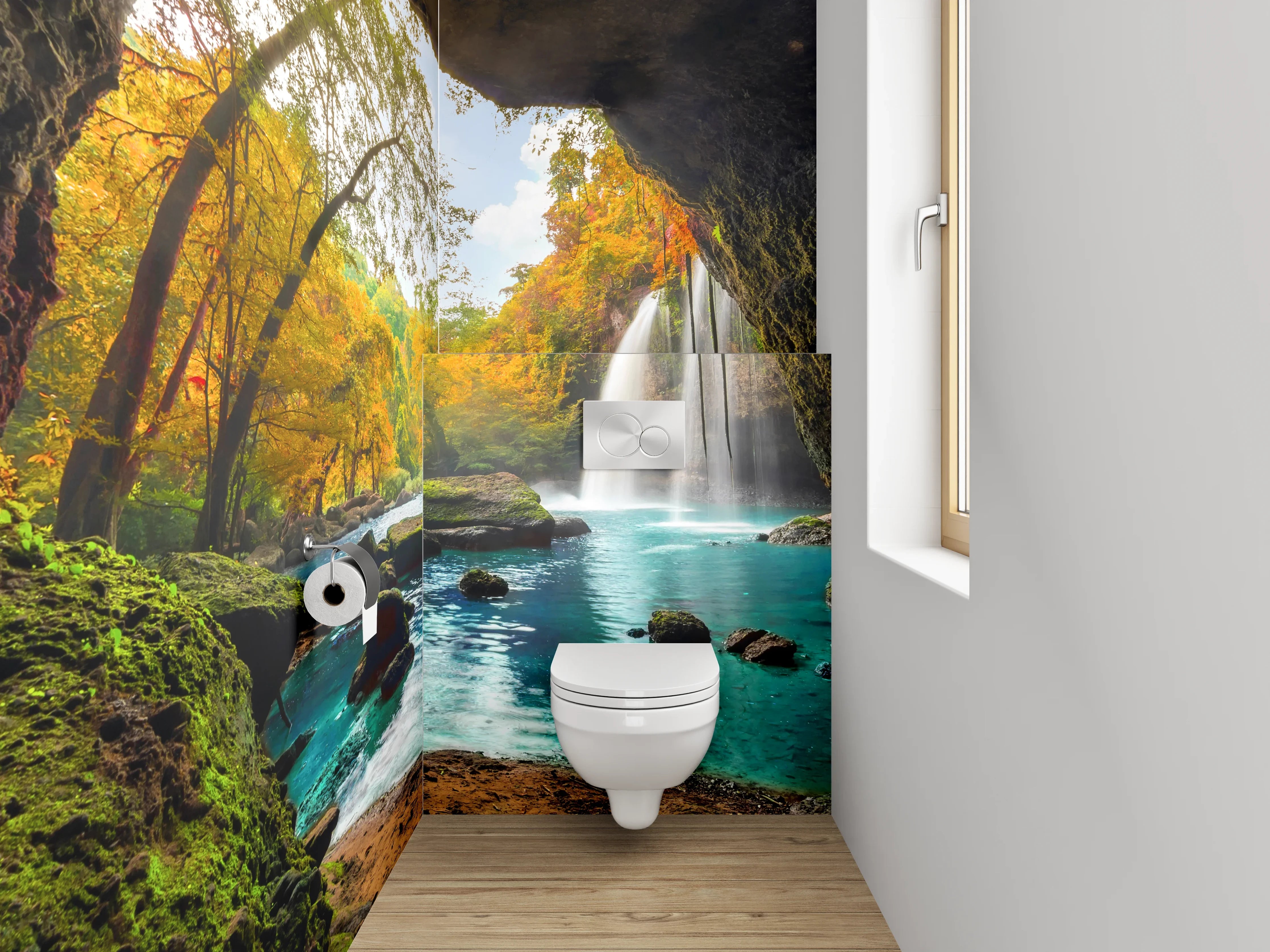 WC-Rückwand - Magischer Höhlenblick auf Wasserfall