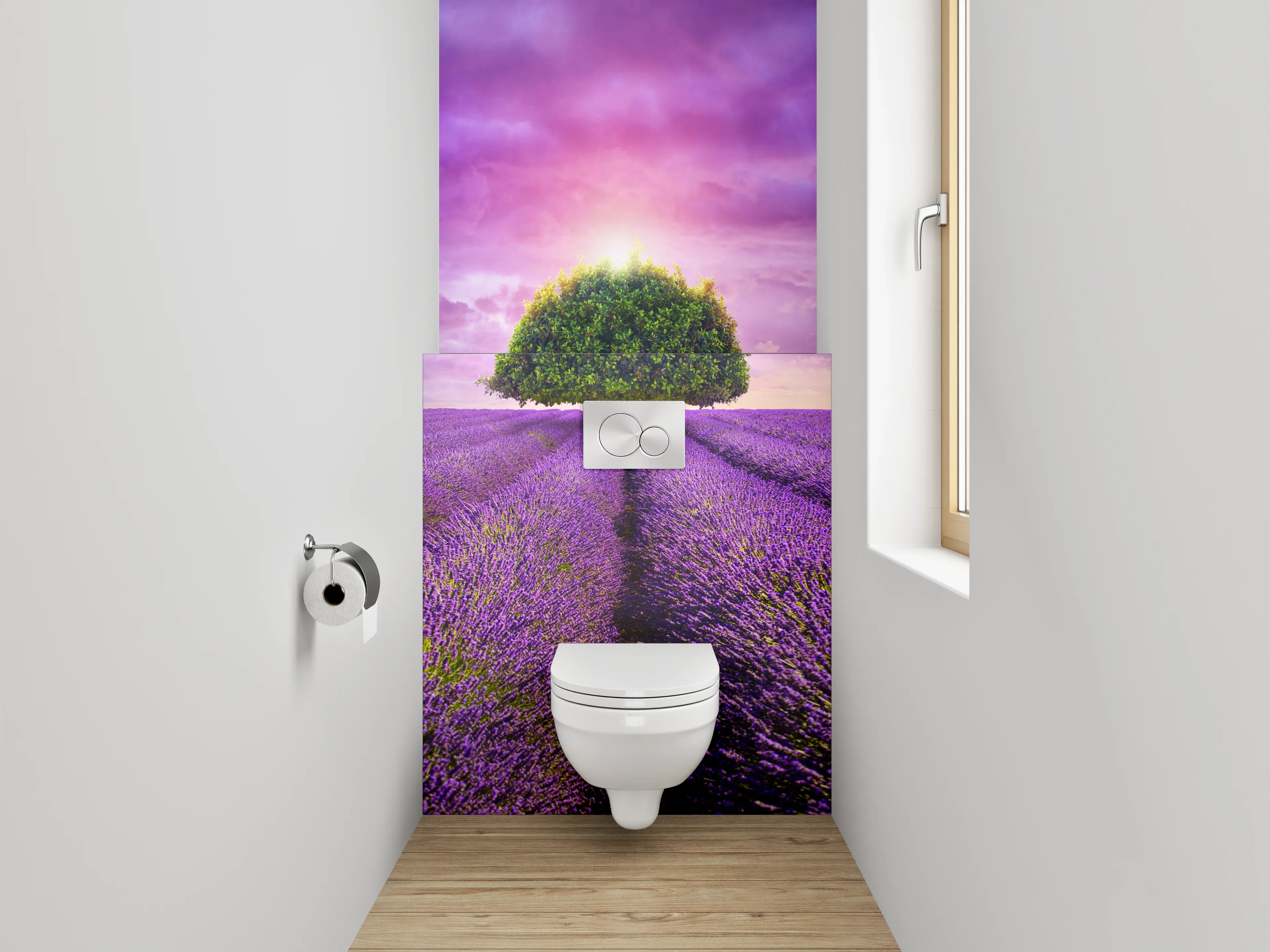 WC-Rückwand - Magischer Lavendelbaum am Horizont