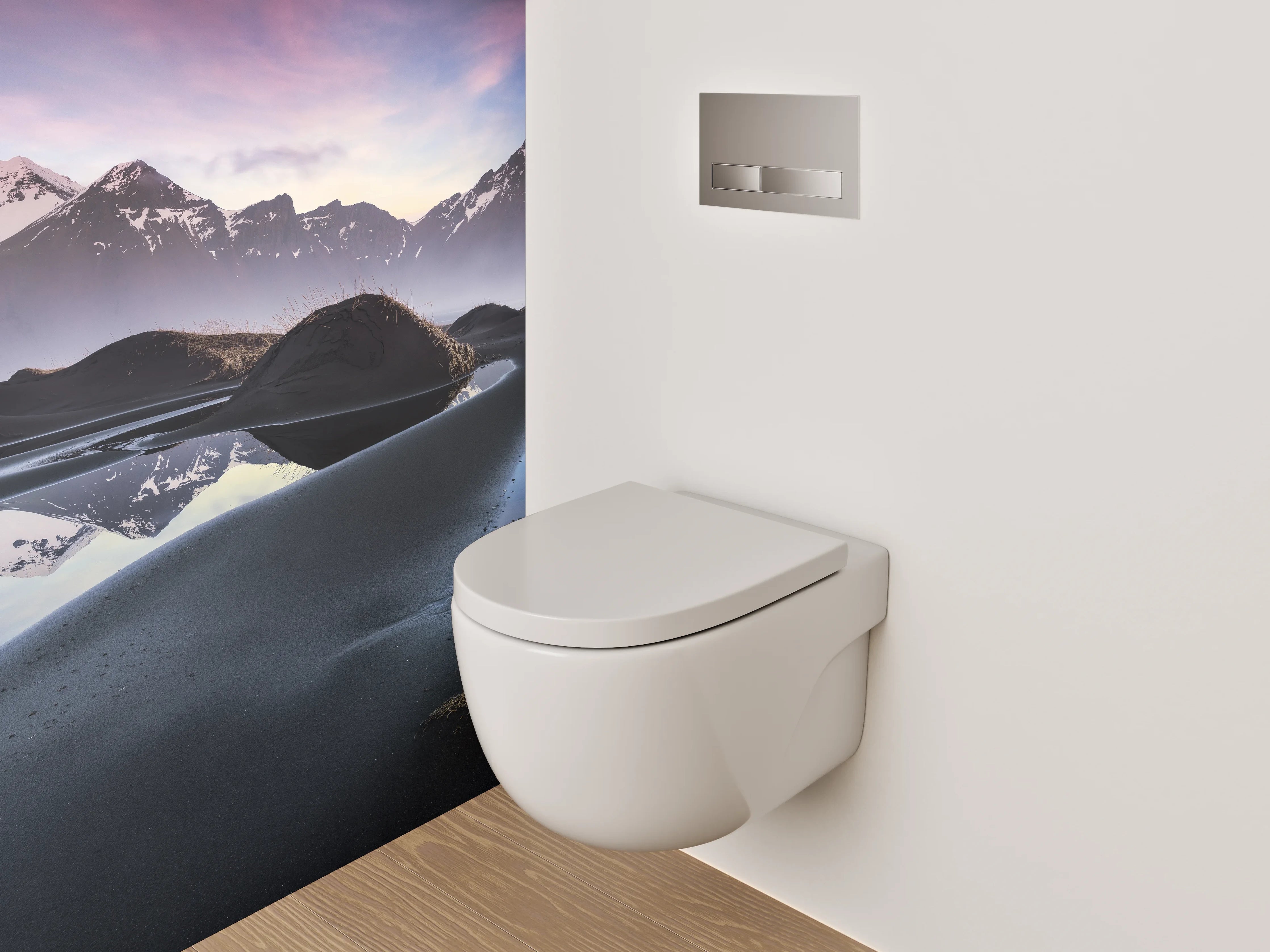 WC-Rückwand - Magischer Sonnenuntergang am Bergsee