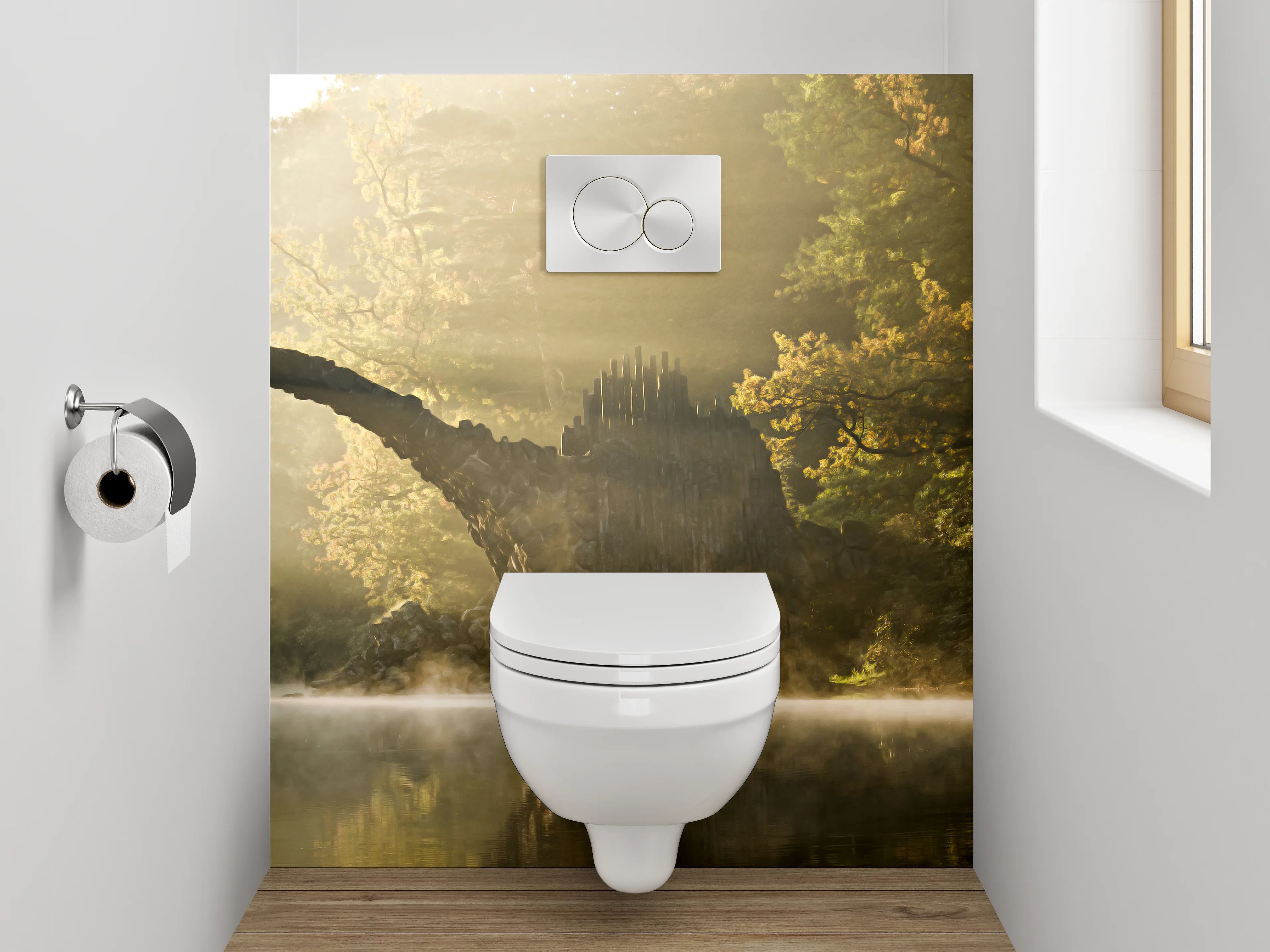 WC-Rückwand - Magischer Steinbogen am mystischen See
