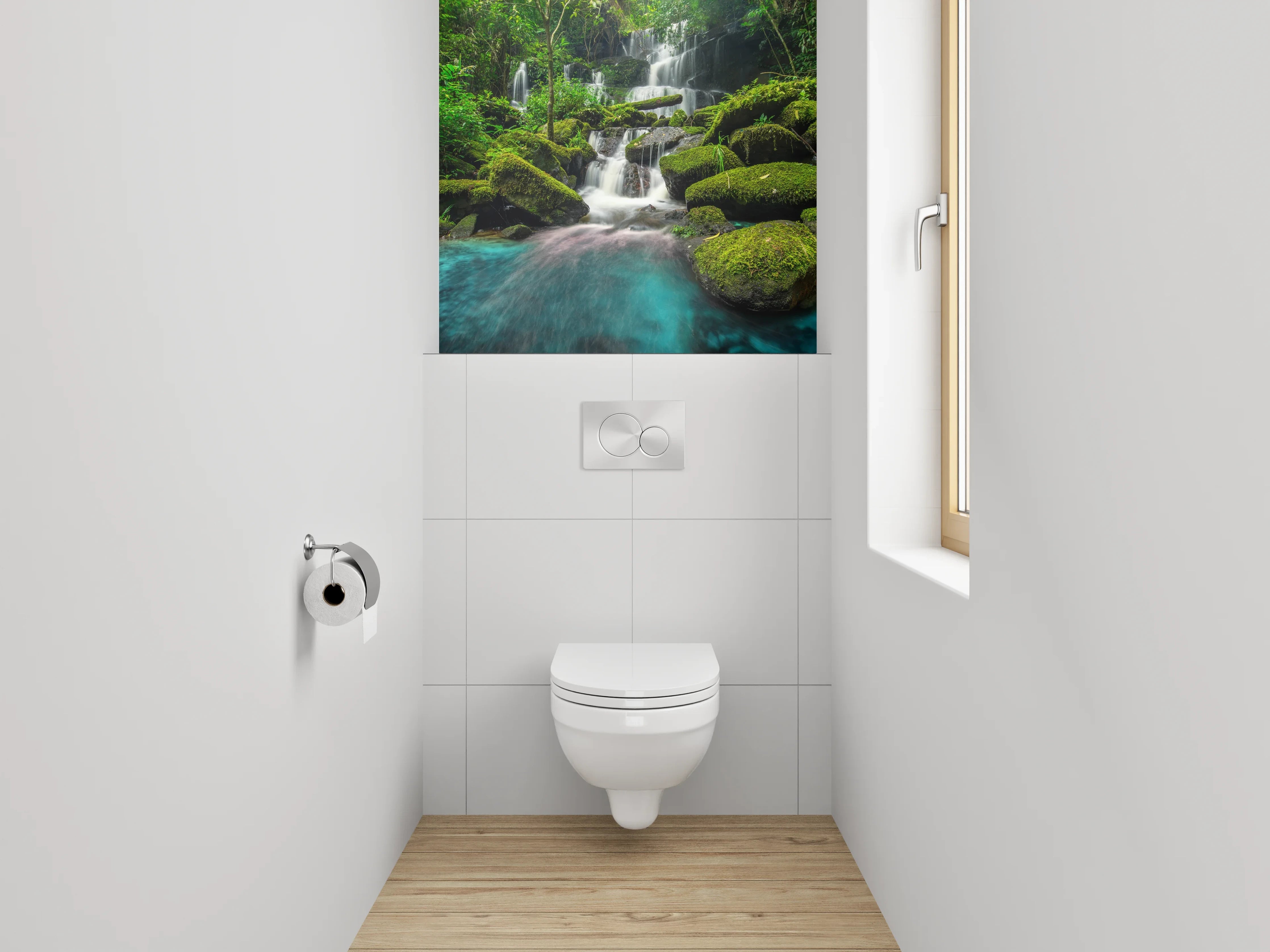 WC-Rückwand - Magischer Wasserfall im grünen Dschungel