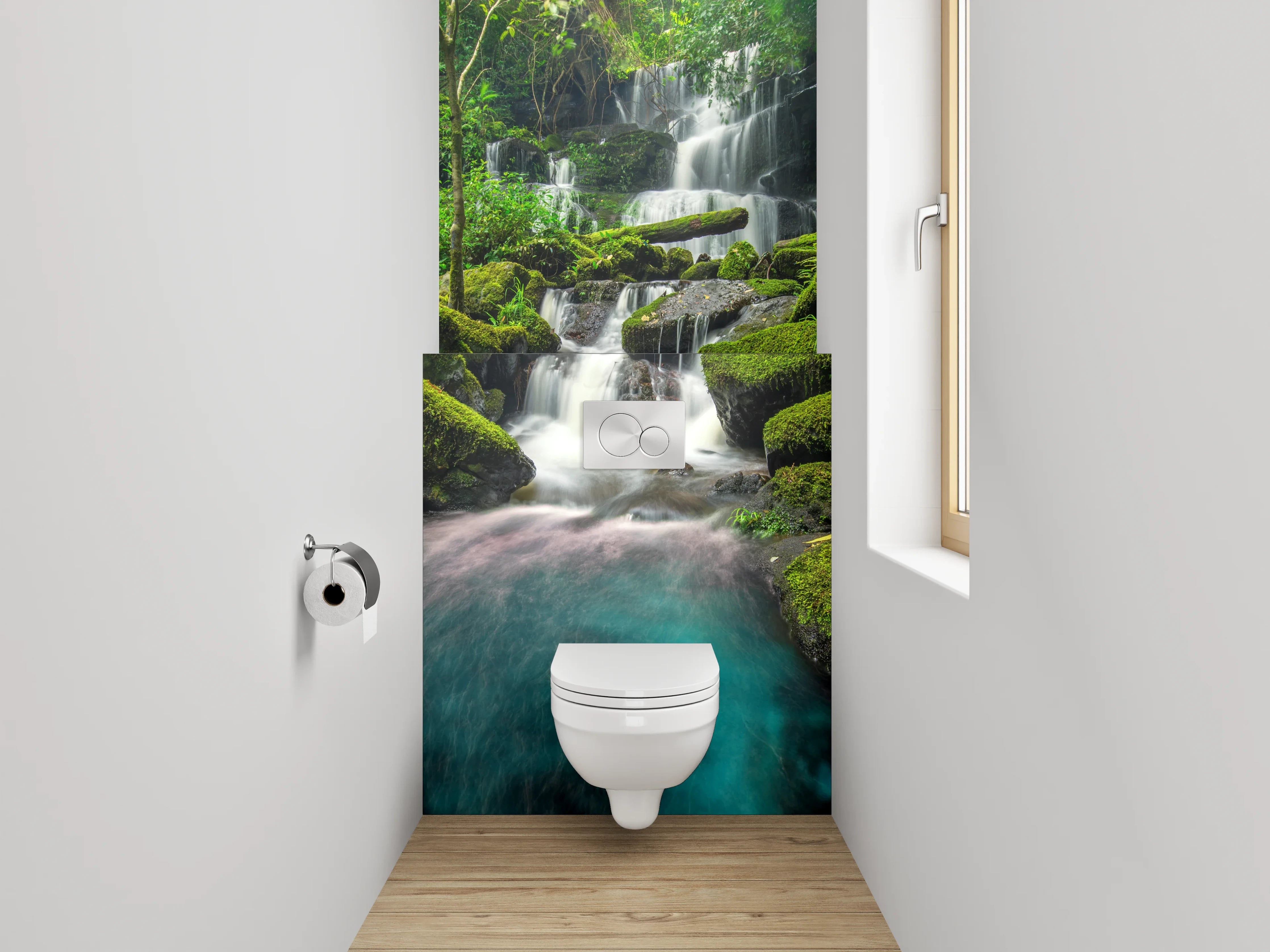 WC-Rückwand - Magischer Wasserfall im grünen Dschungel