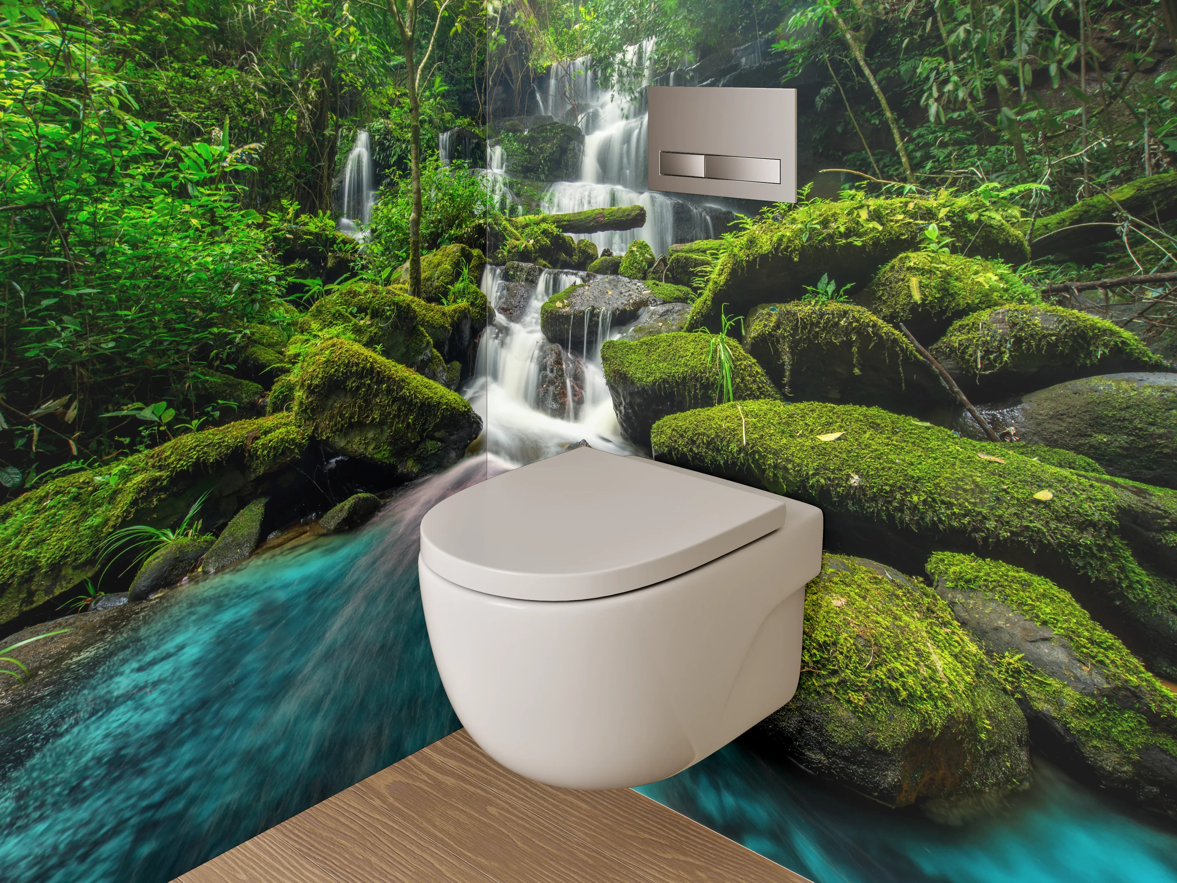 WC-Rückwand - Magischer Wasserfall im grünen Dschungel