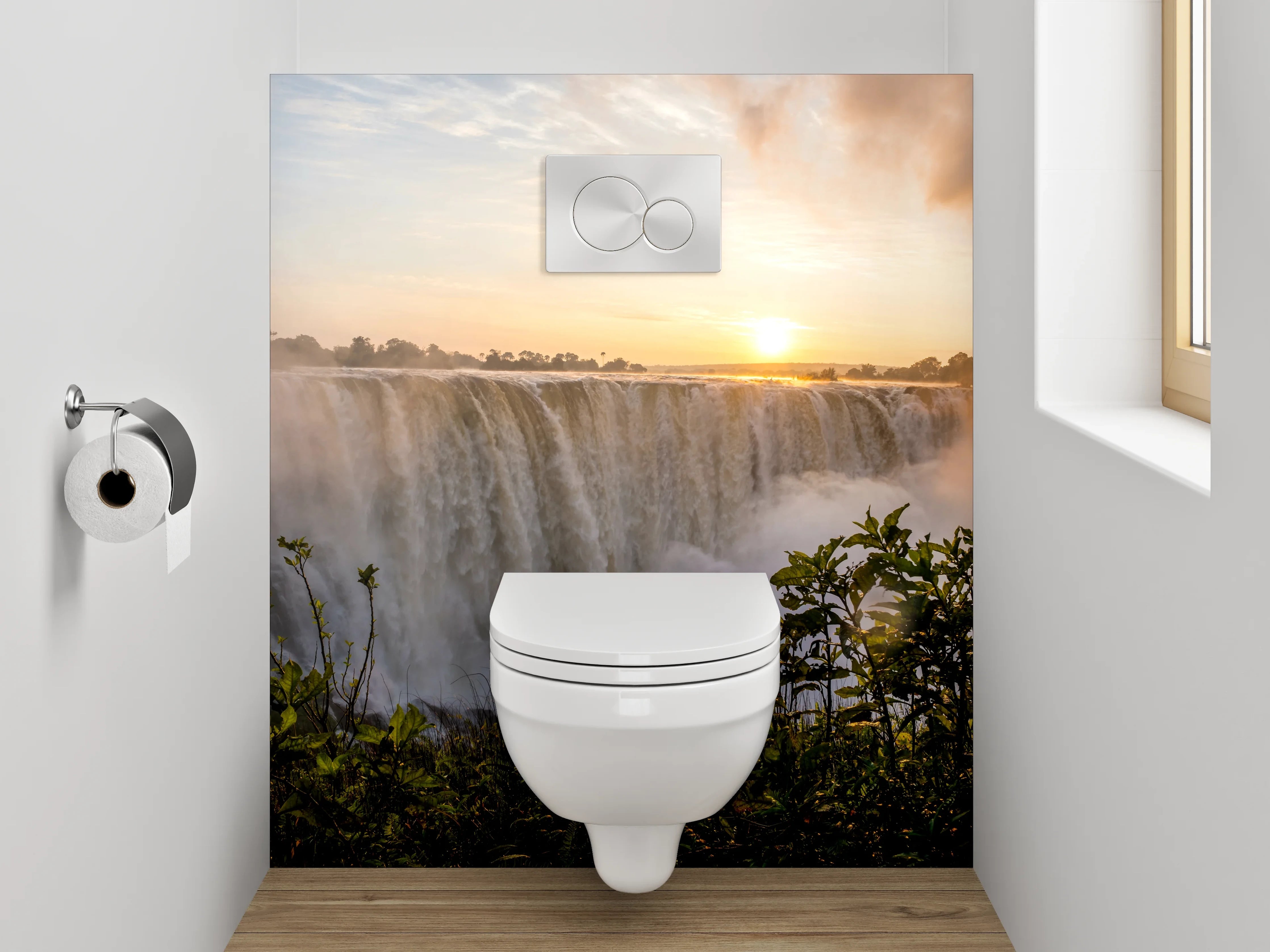 WC-Rückwand - Magischer Wasserfall zum Sonnenaufgang