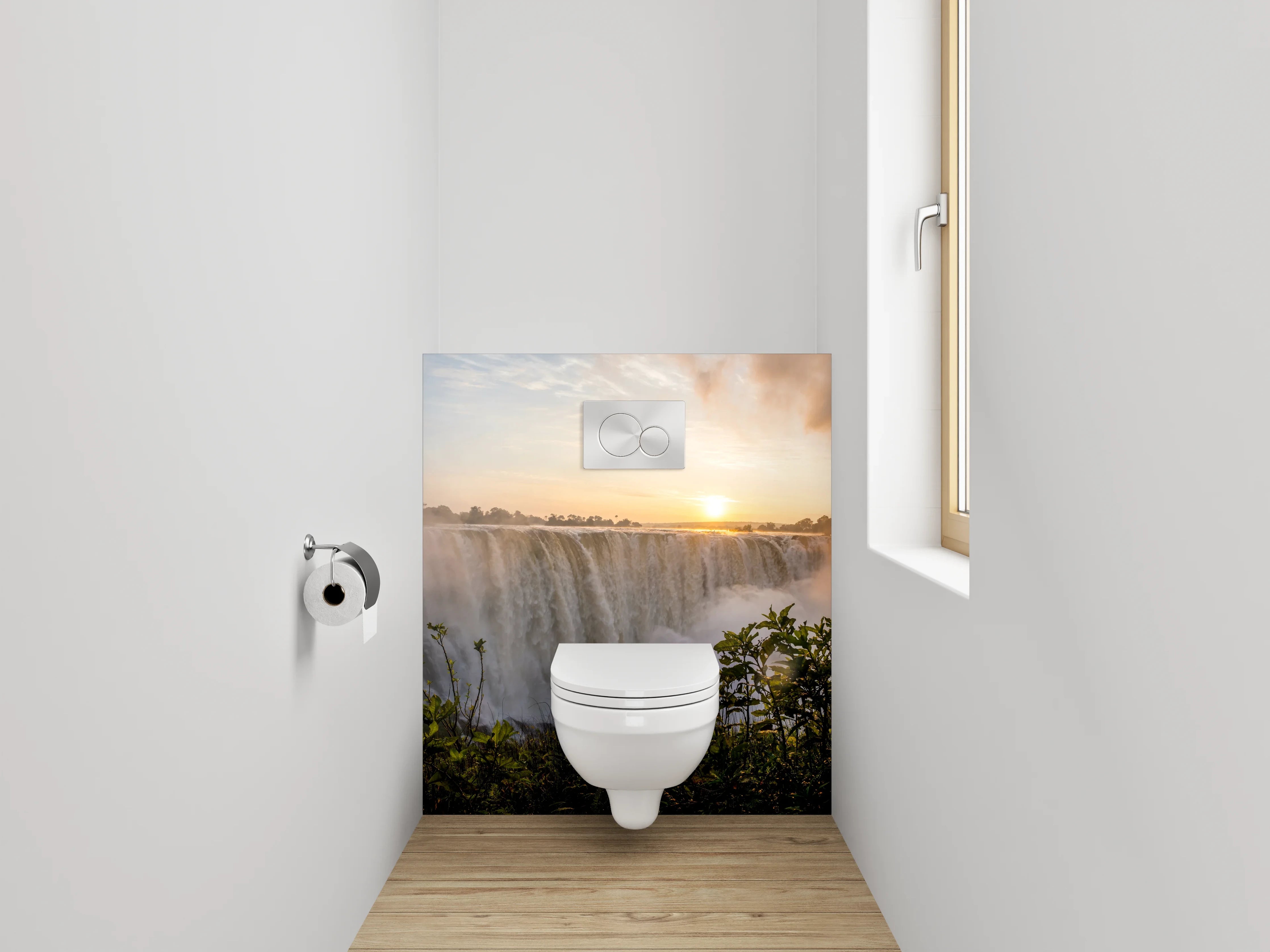 WC-Rückwand - Magischer Wasserfall zum Sonnenaufgang