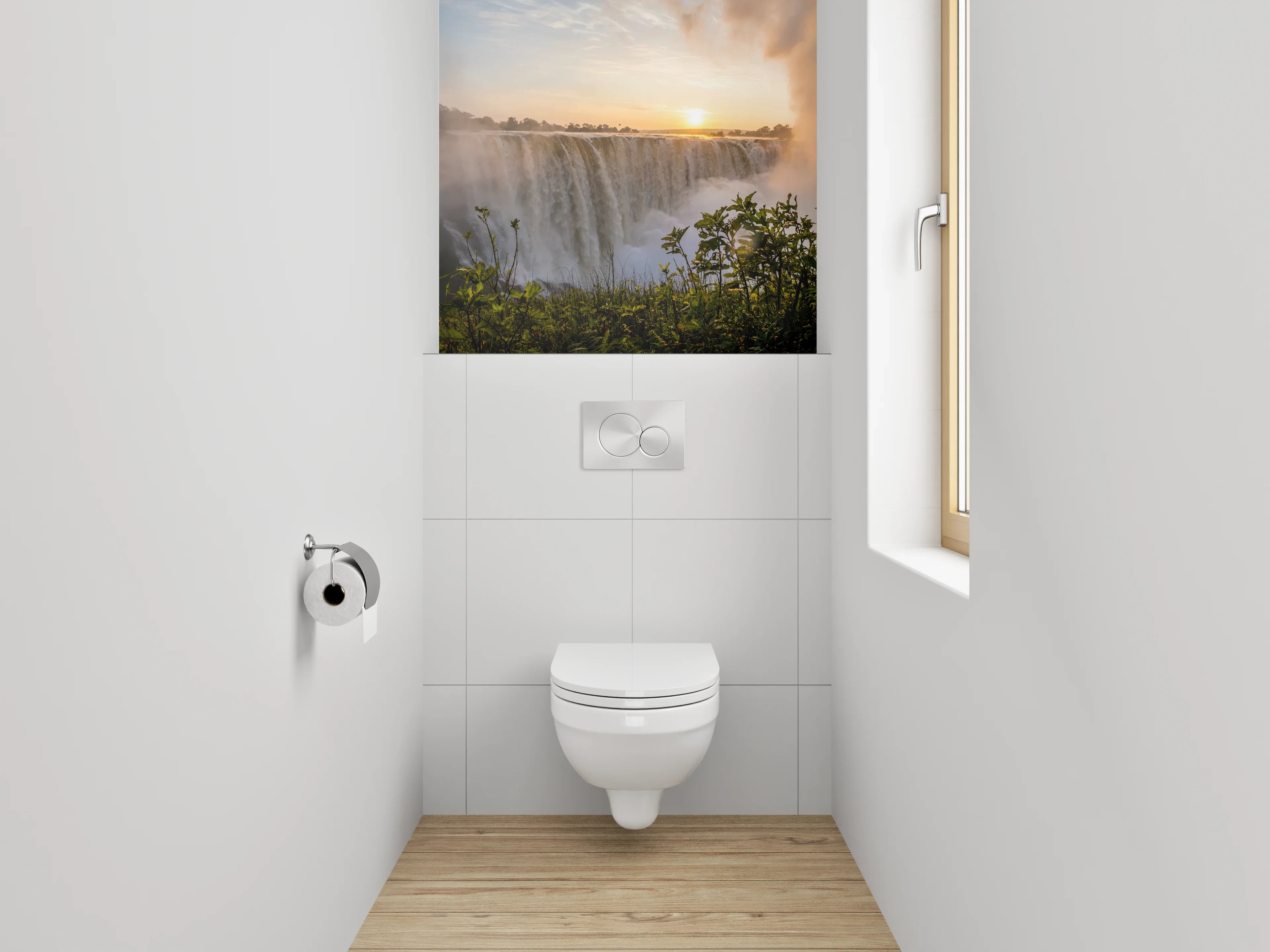 WC-Rückwand - Magischer Wasserfall zum Sonnenaufgang