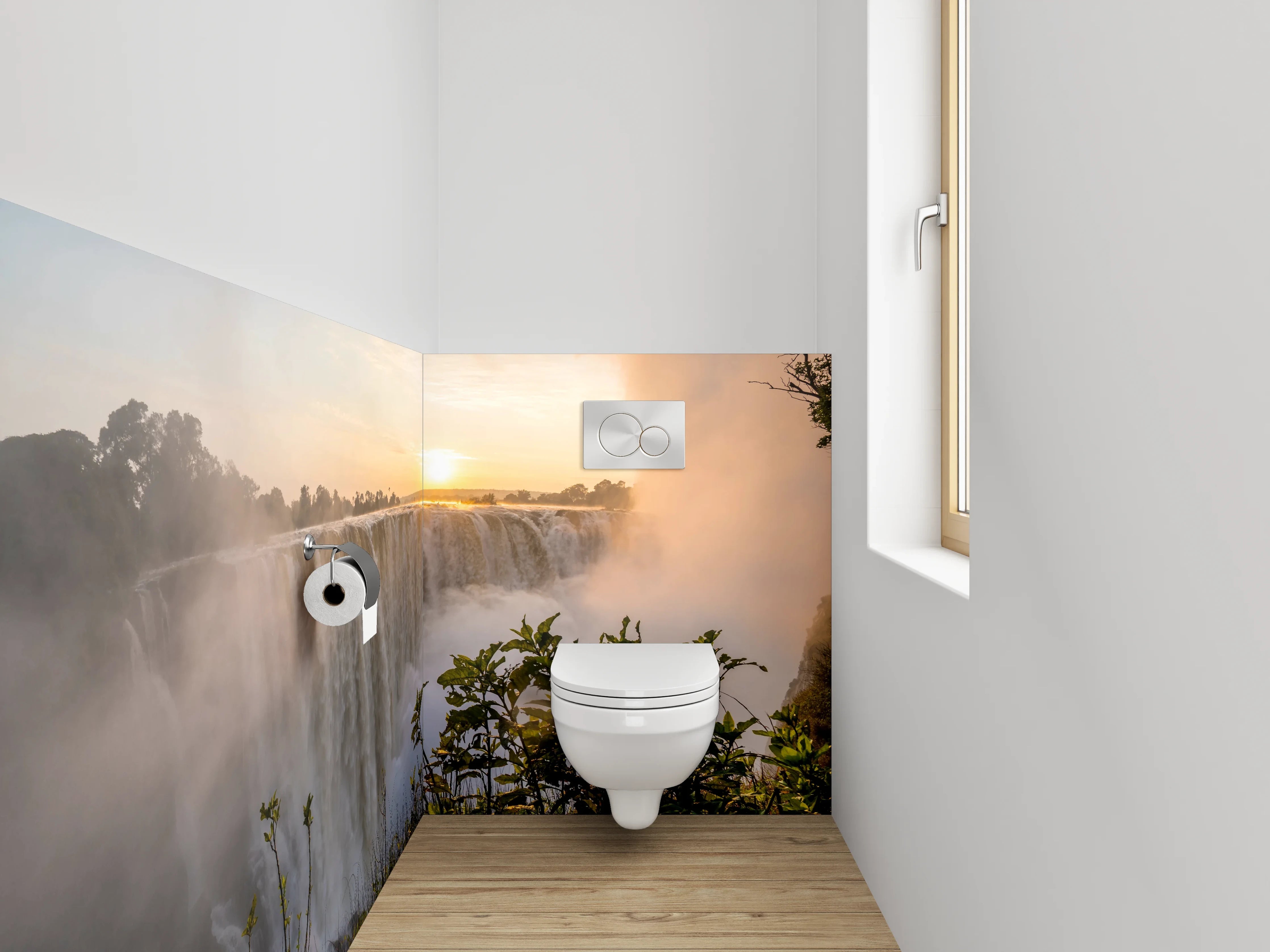 WC-Rückwand - Magischer Wasserfall zum Sonnenaufgang