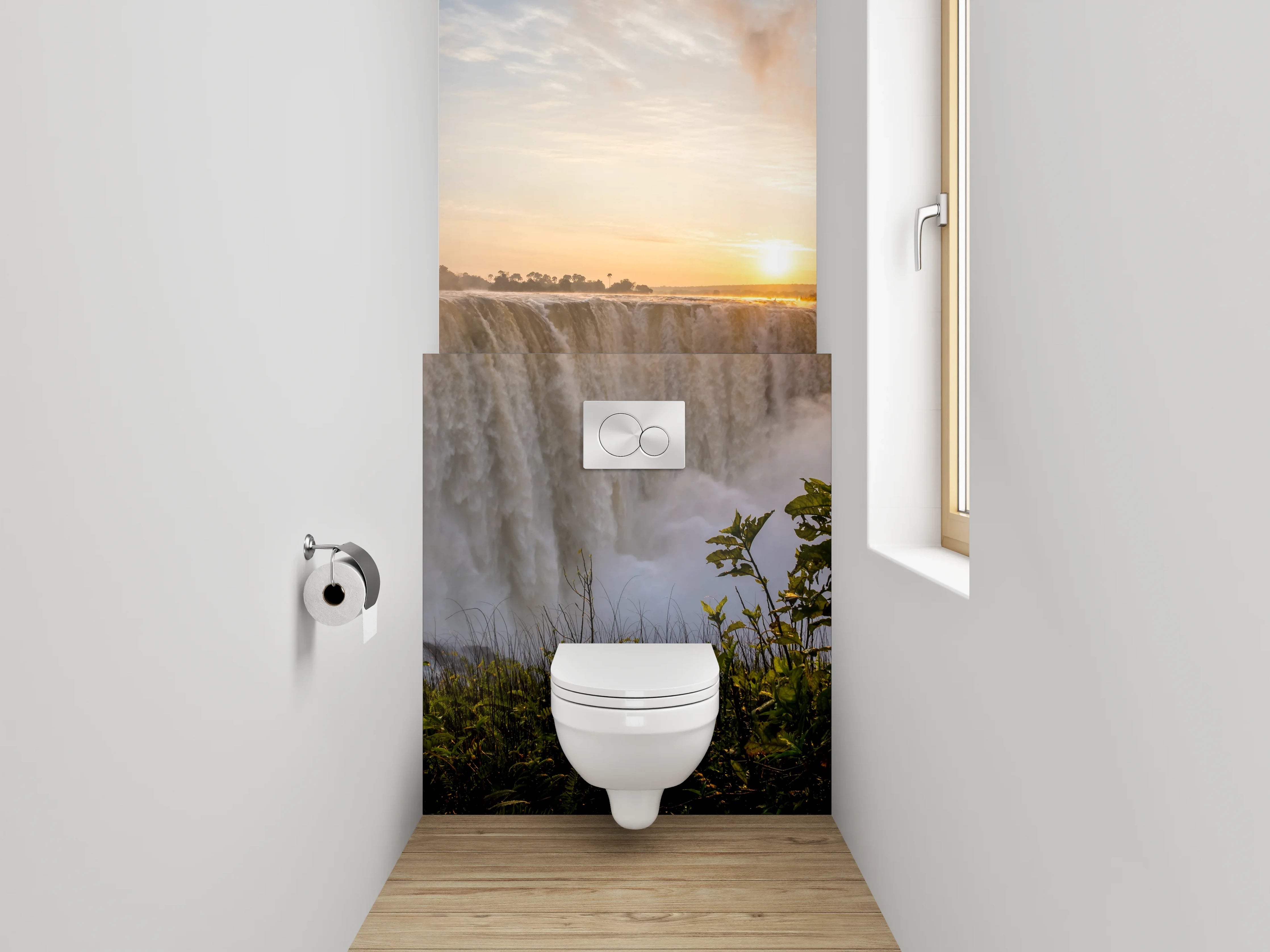 WC-Rückwand - Magischer Wasserfall zum Sonnenaufgang