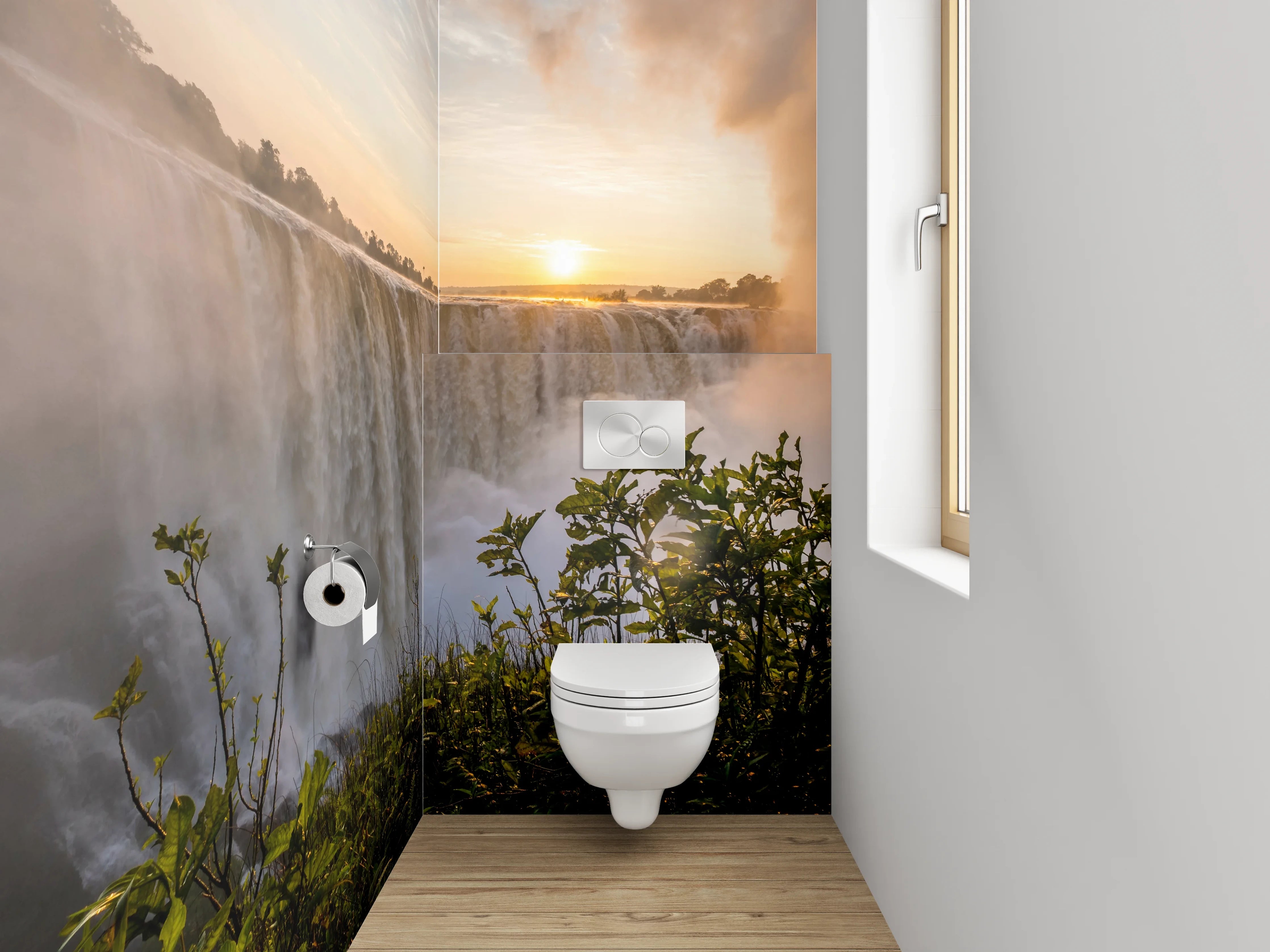 WC-Rückwand - Magischer Wasserfall zum Sonnenaufgang