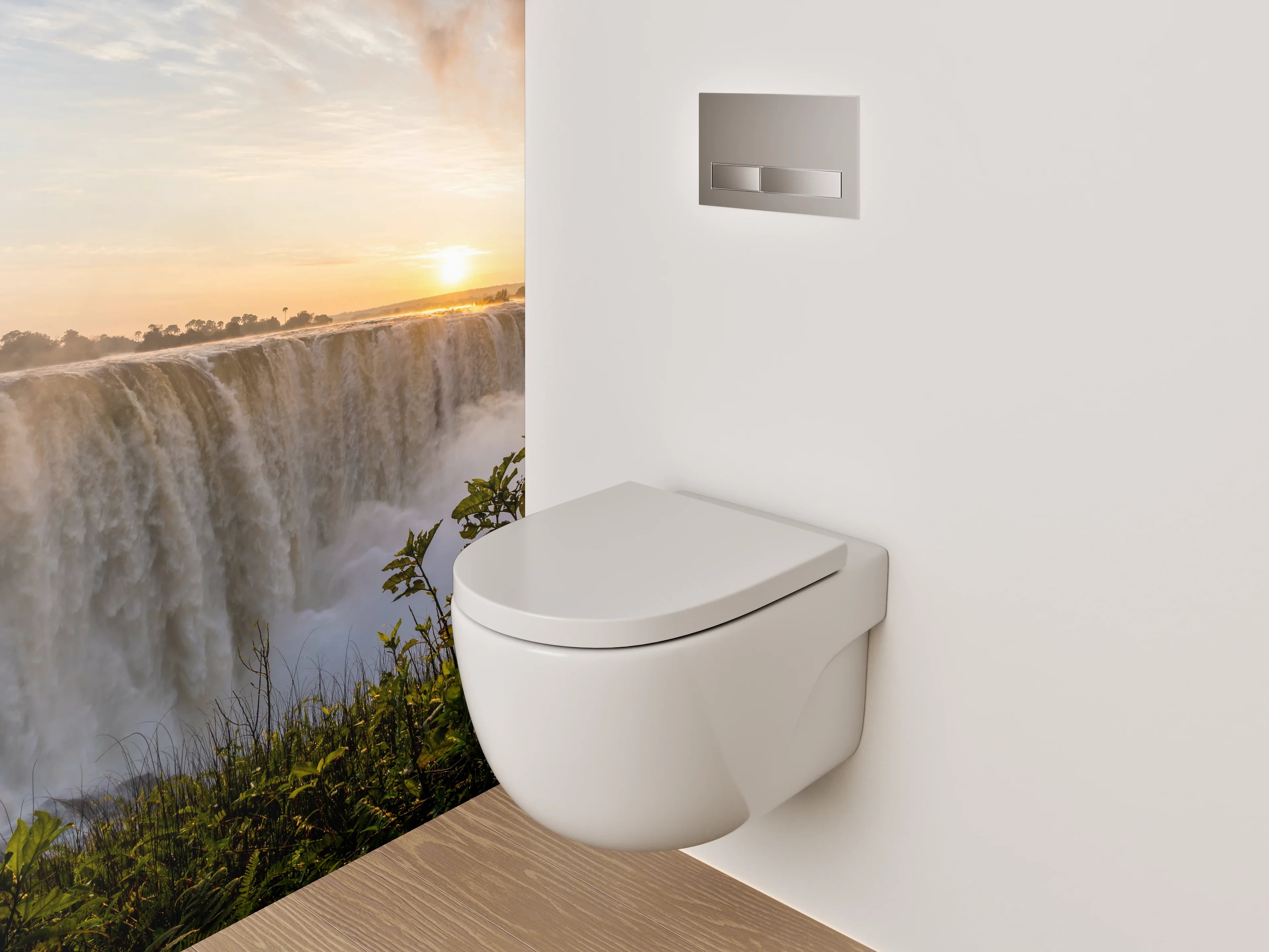 WC-Rückwand - Magischer Wasserfall zum Sonnenaufgang
