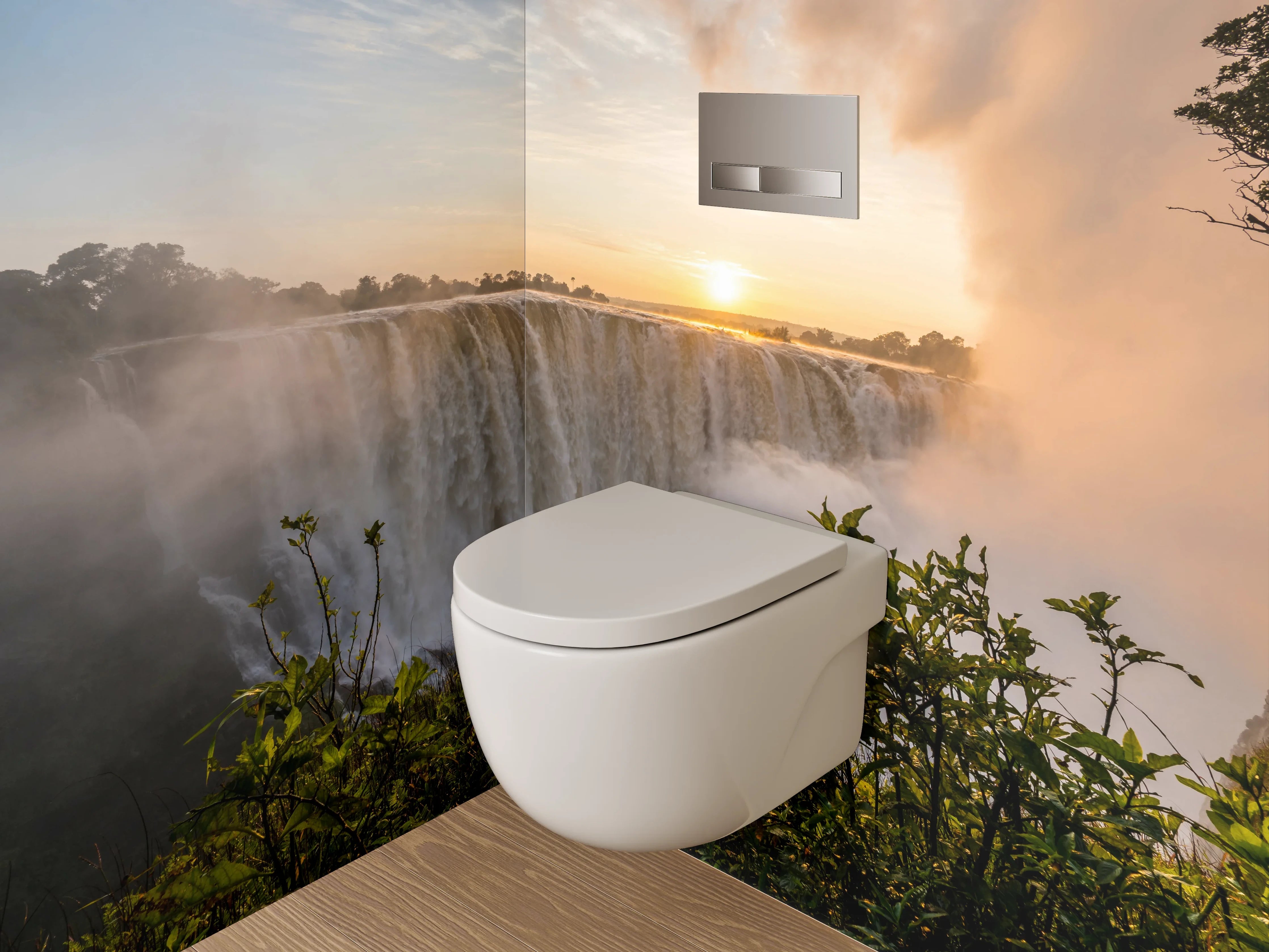 WC-Rückwand - Magischer Wasserfall zum Sonnenaufgang
