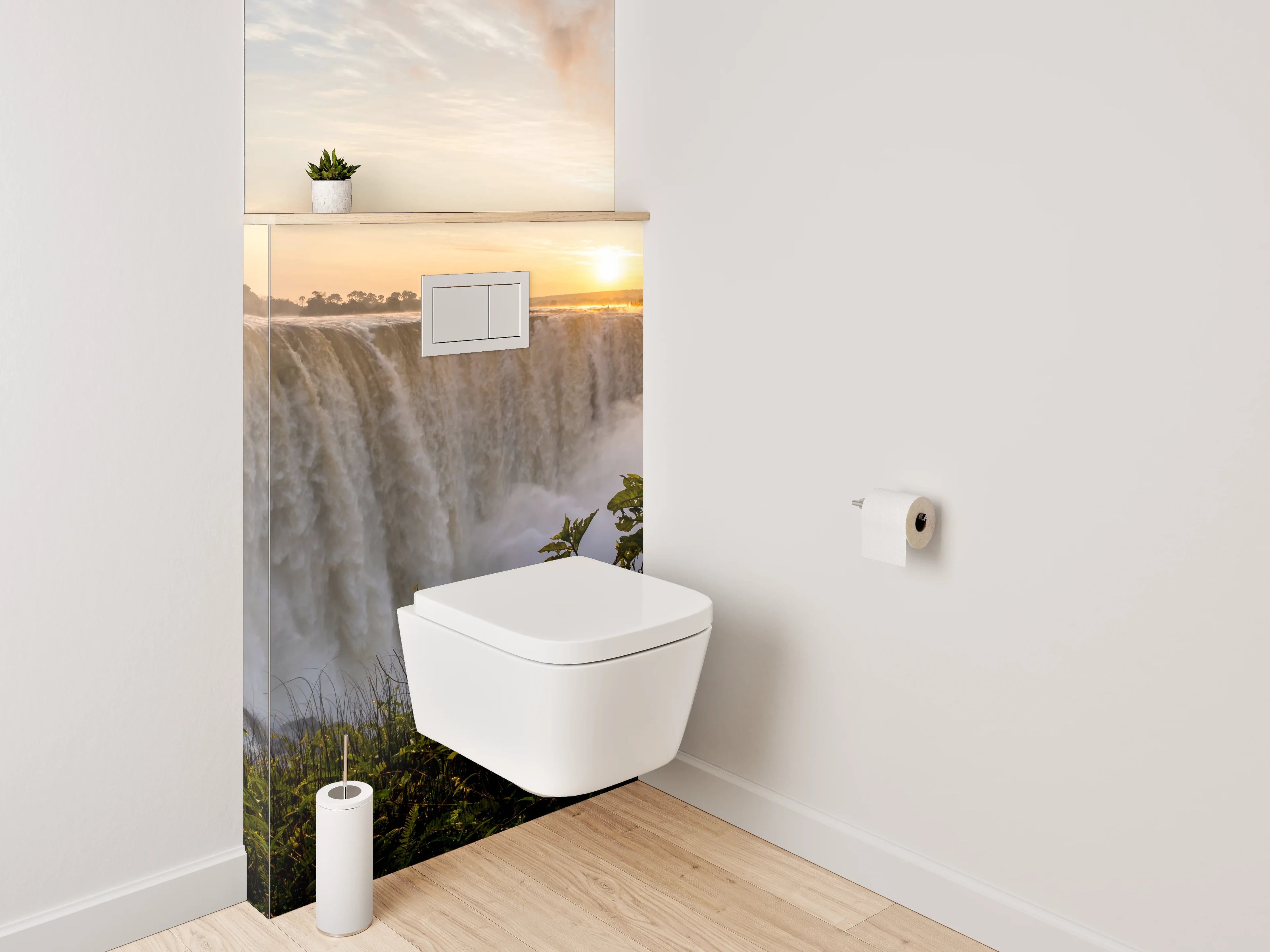 WC-Rückwand - Magischer Wasserfall zum Sonnenaufgang