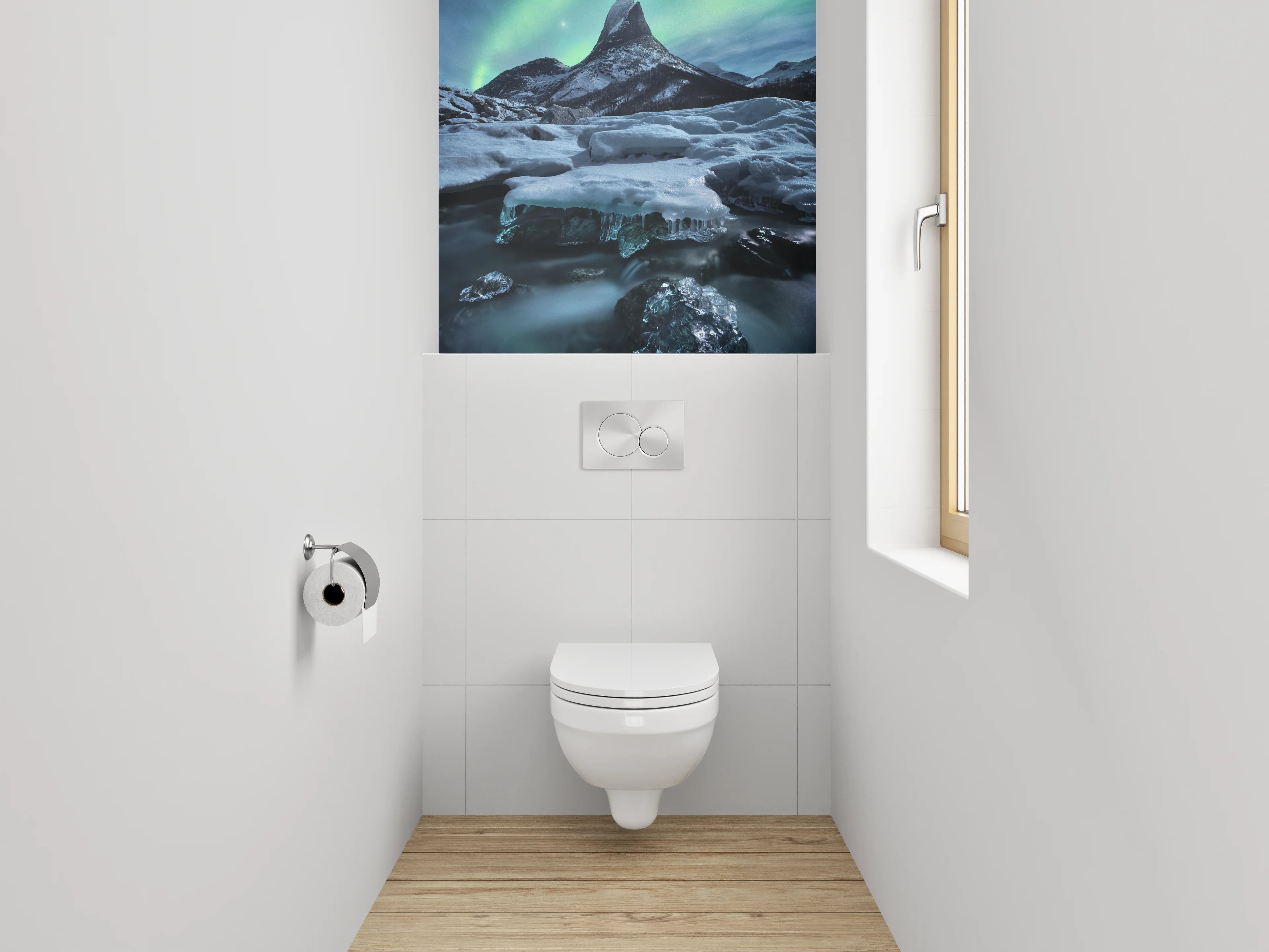 WC-Rückwand - Magisches Polarlicht über Eislandschaft