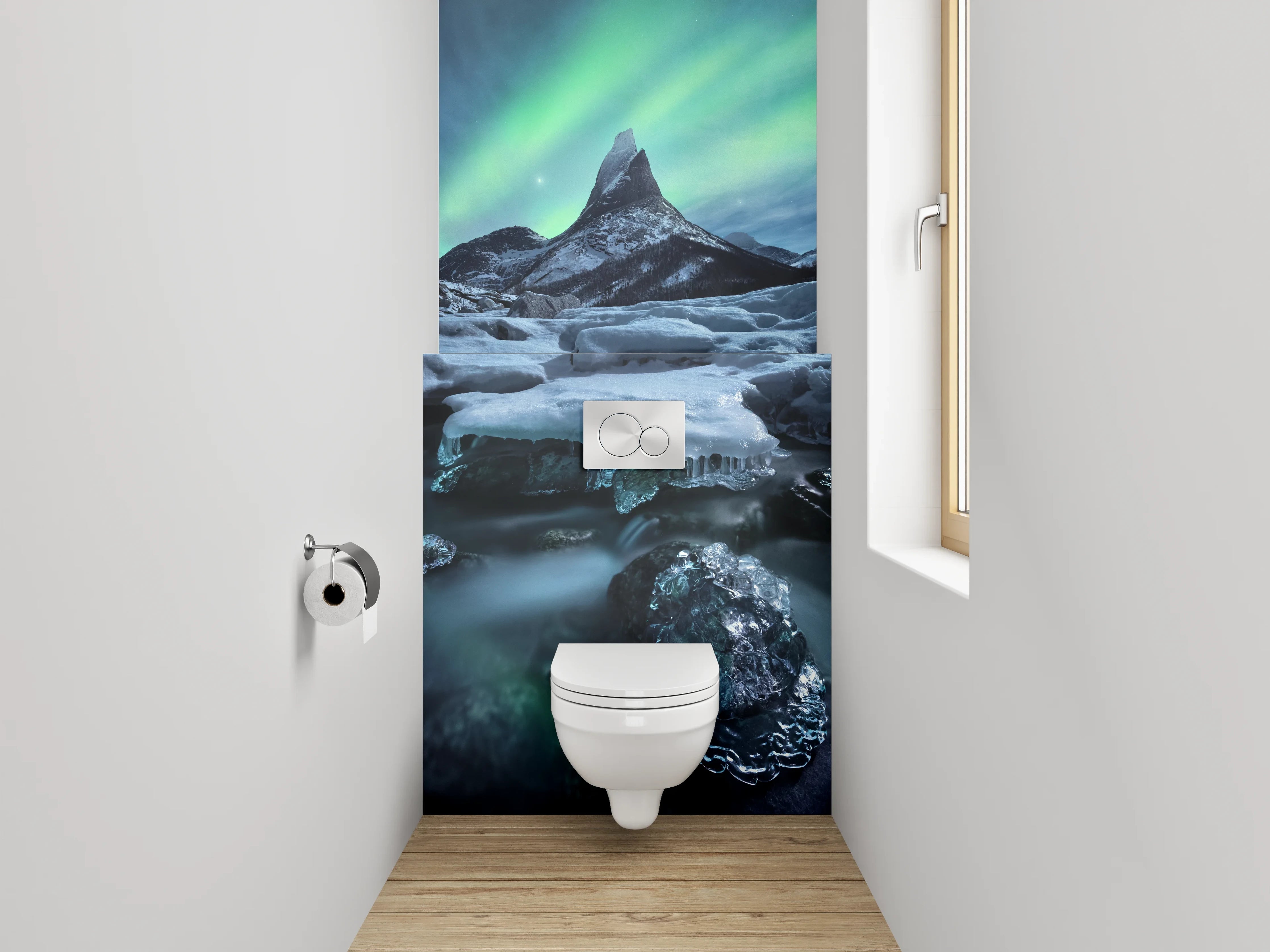 WC-Rückwand - Magisches Polarlicht über Eislandschaft
