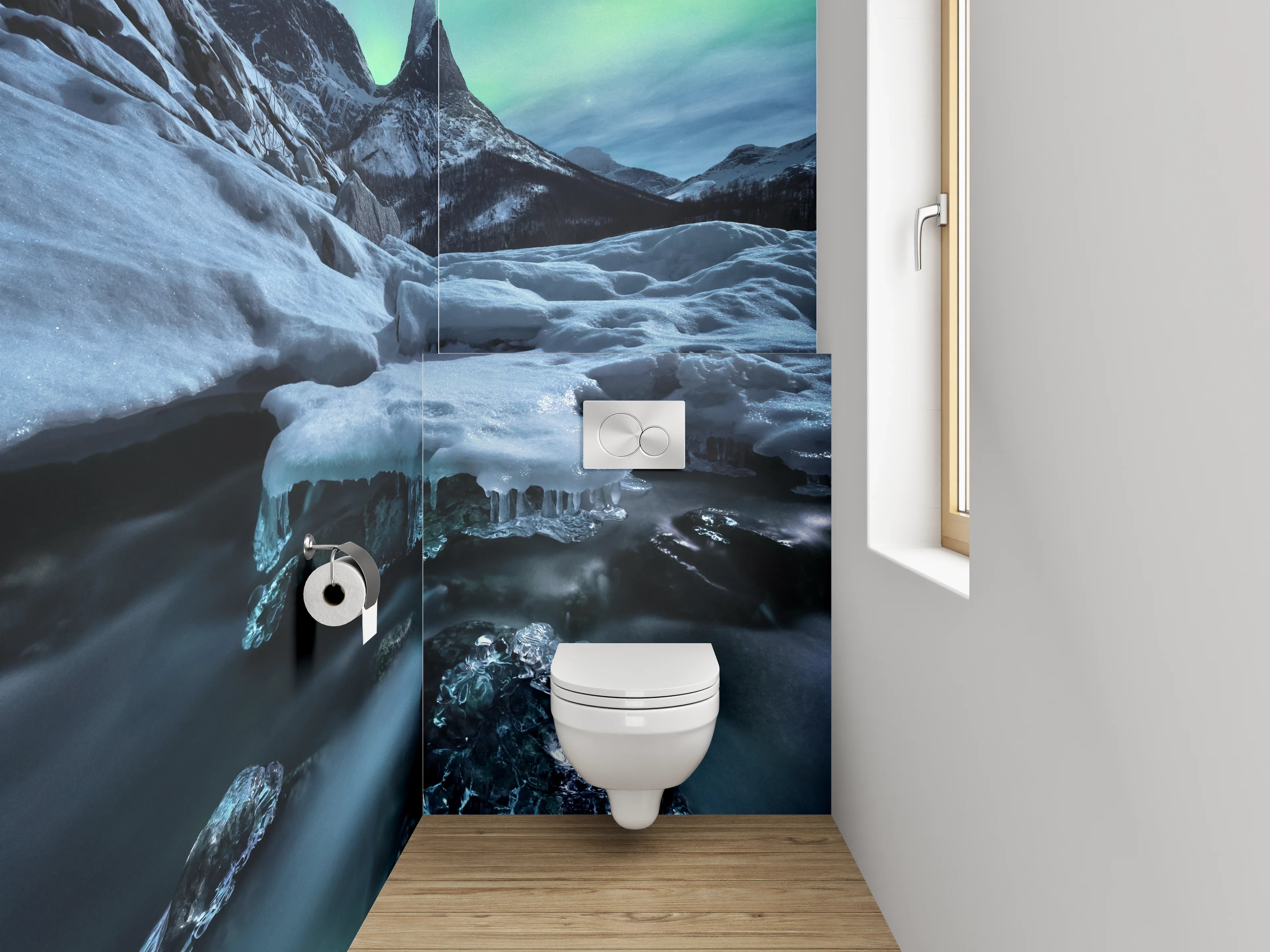 WC-Rückwand - Magisches Polarlicht über Eislandschaft