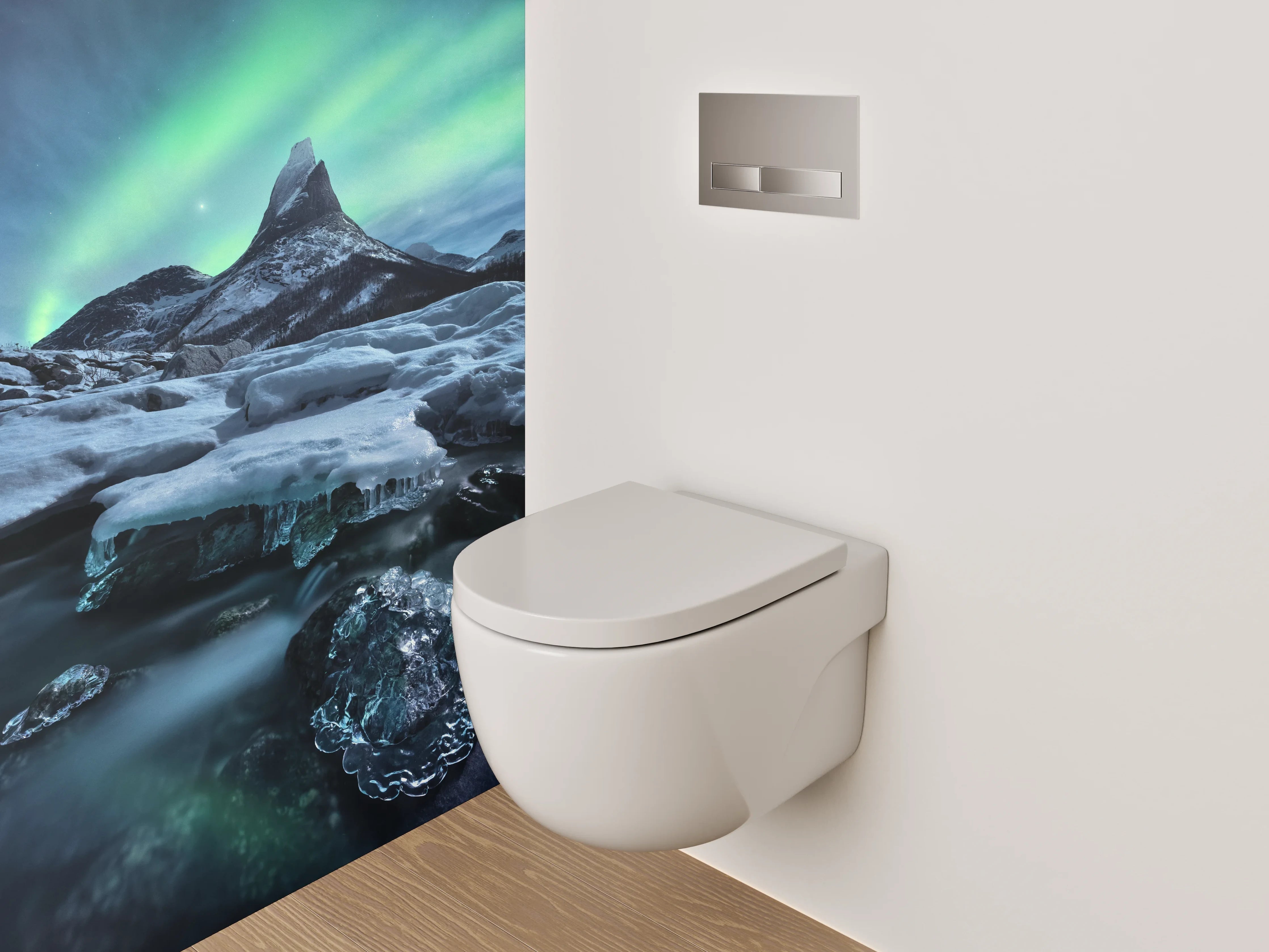 WC-Rückwand - Magisches Polarlicht über Eislandschaft