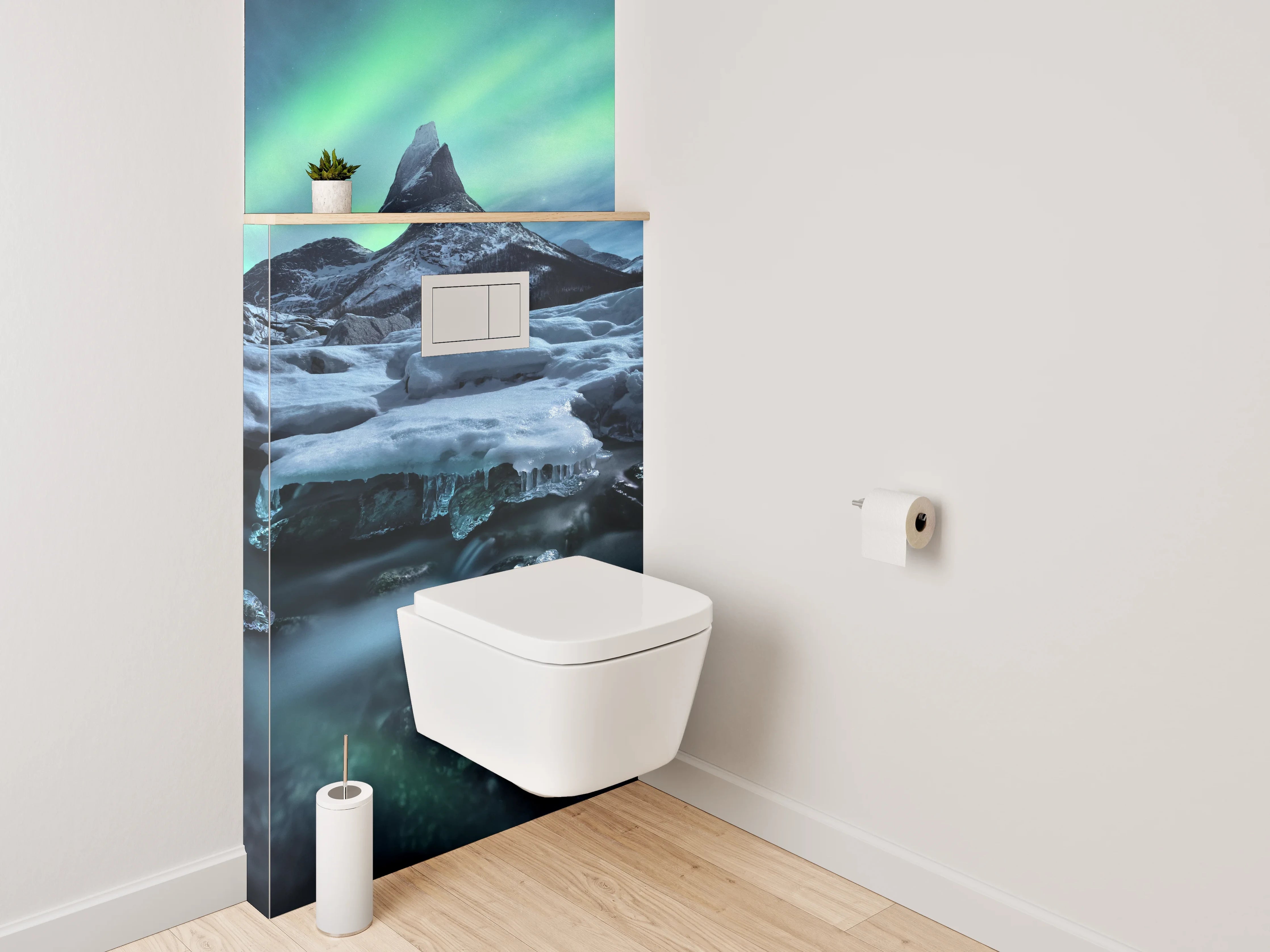WC-Rückwand - Magisches Polarlicht über Eislandschaft