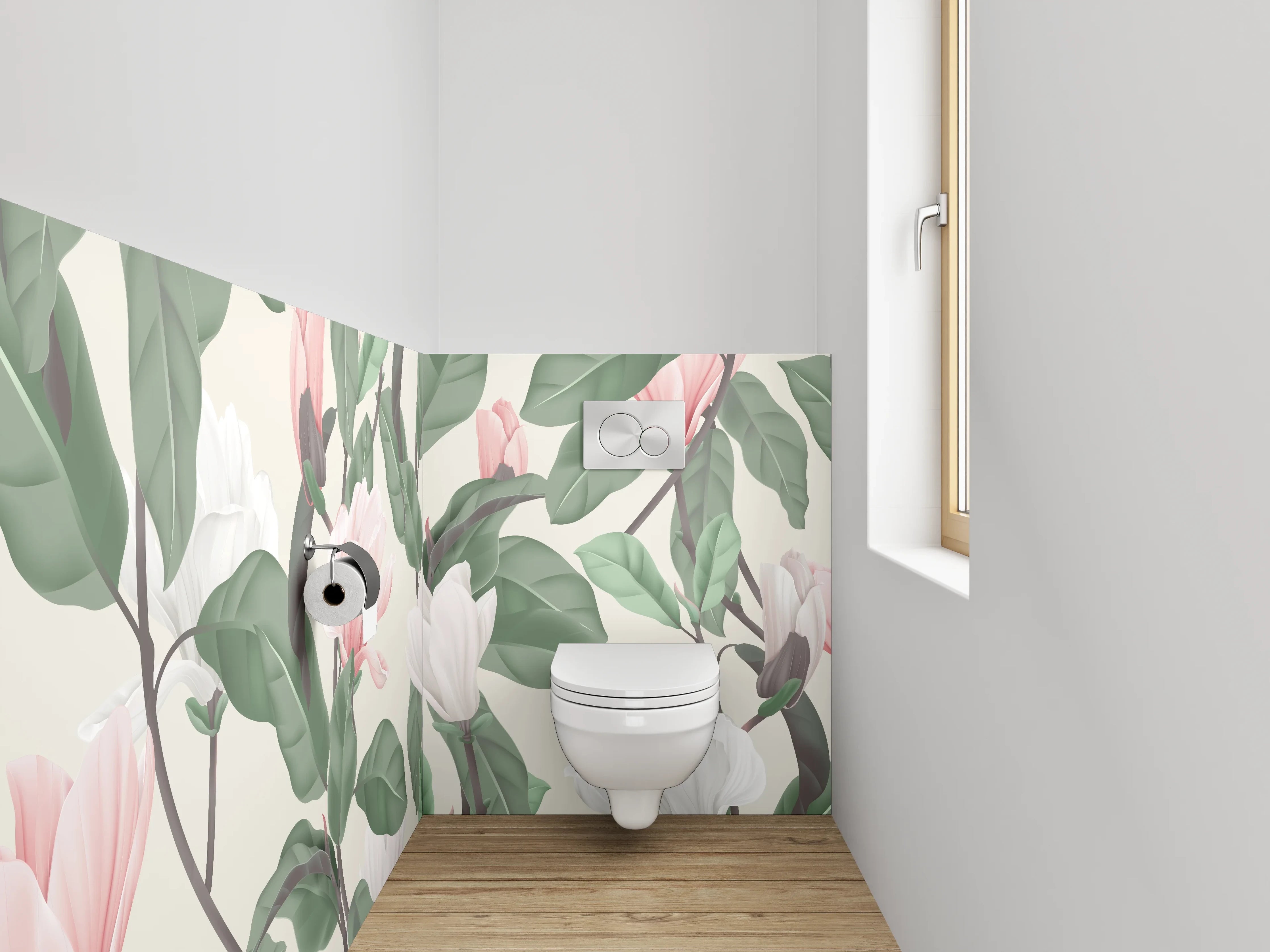 WC-Rückwand - Magnolien Blumen Illustration Pastell