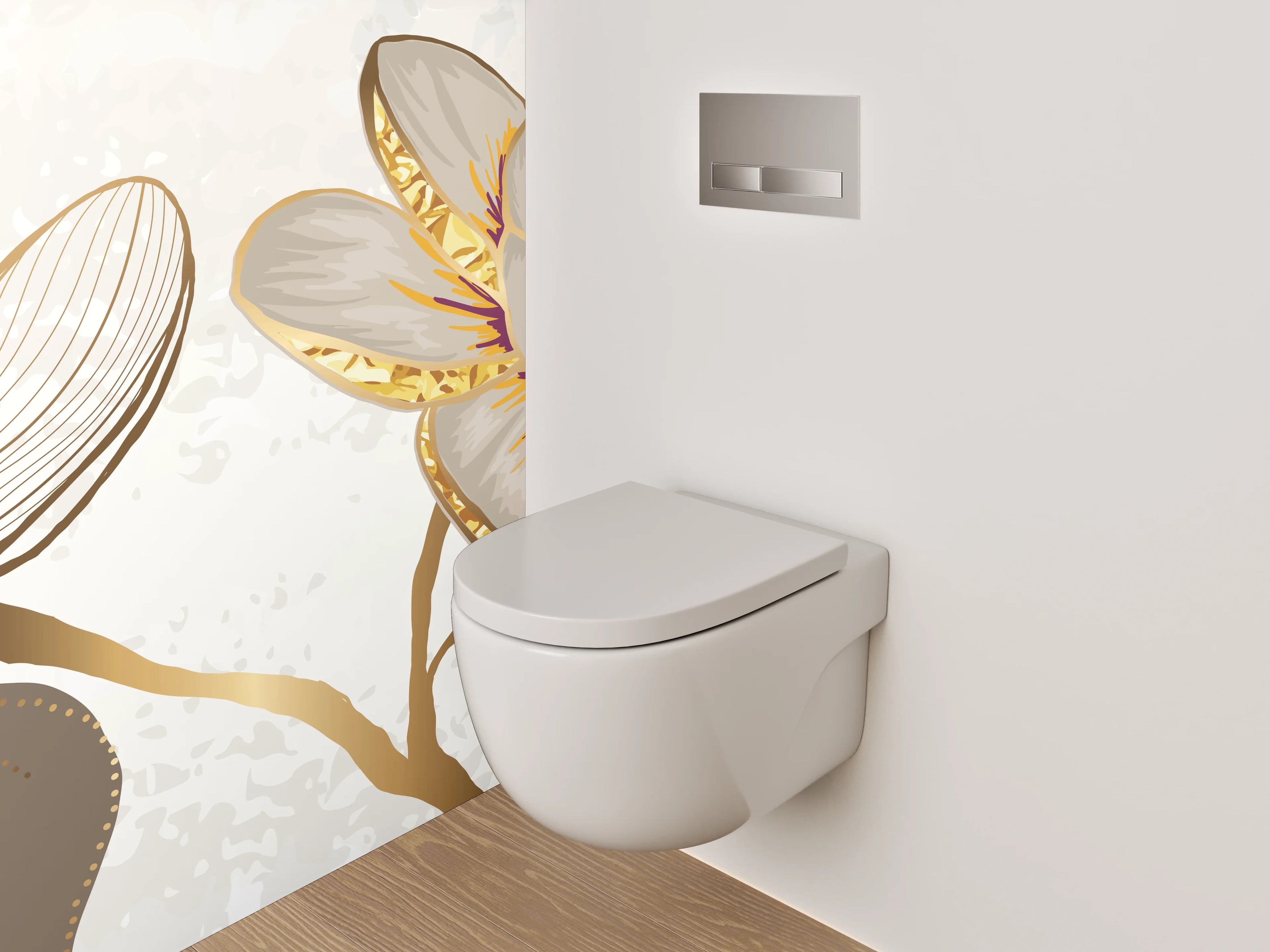 WC-Rückwand - Magnolien Lineart mit Goldakzenten