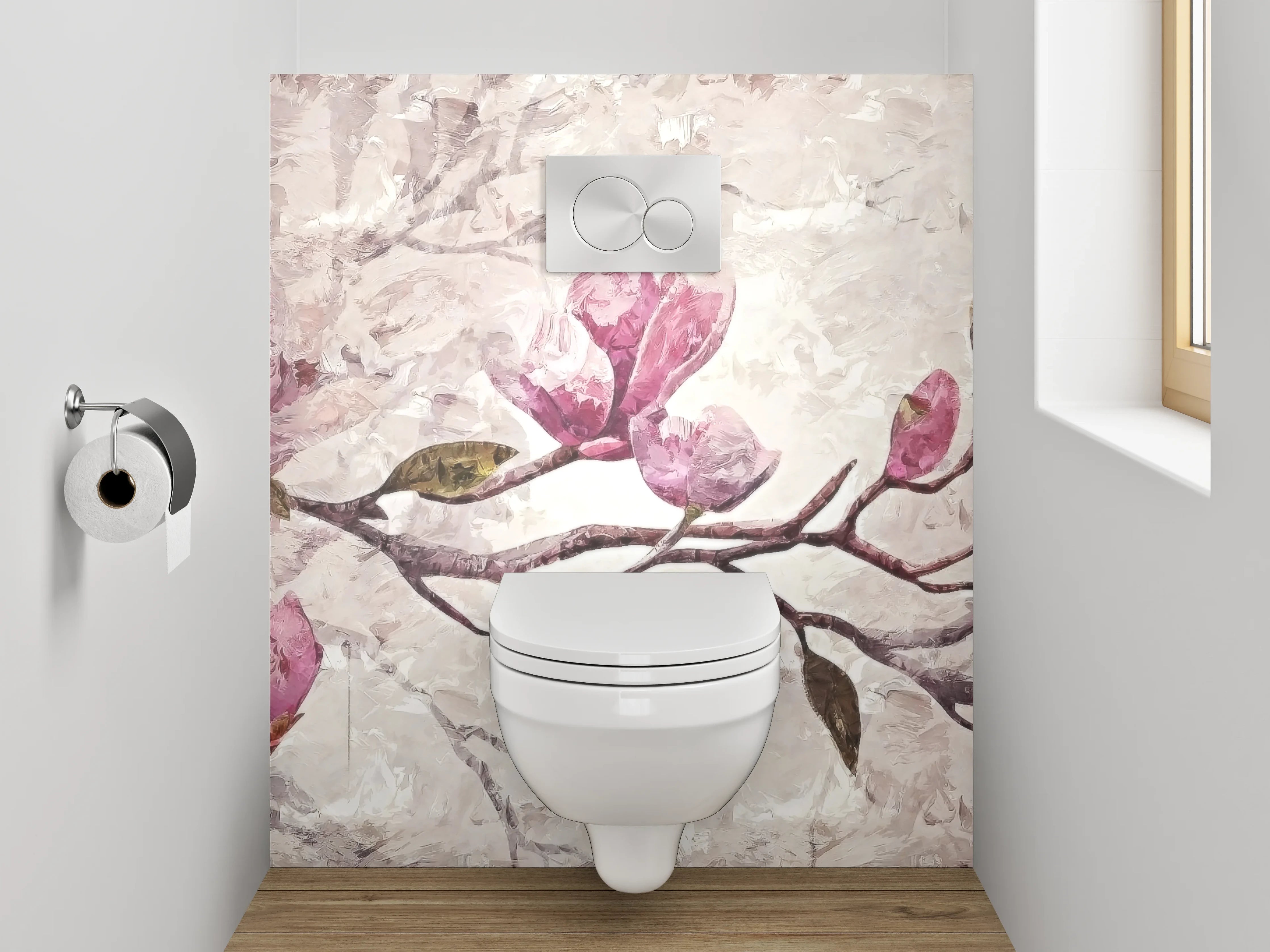 WC-Rückwand - Magnolien Zweig Malerei Rosa Beige