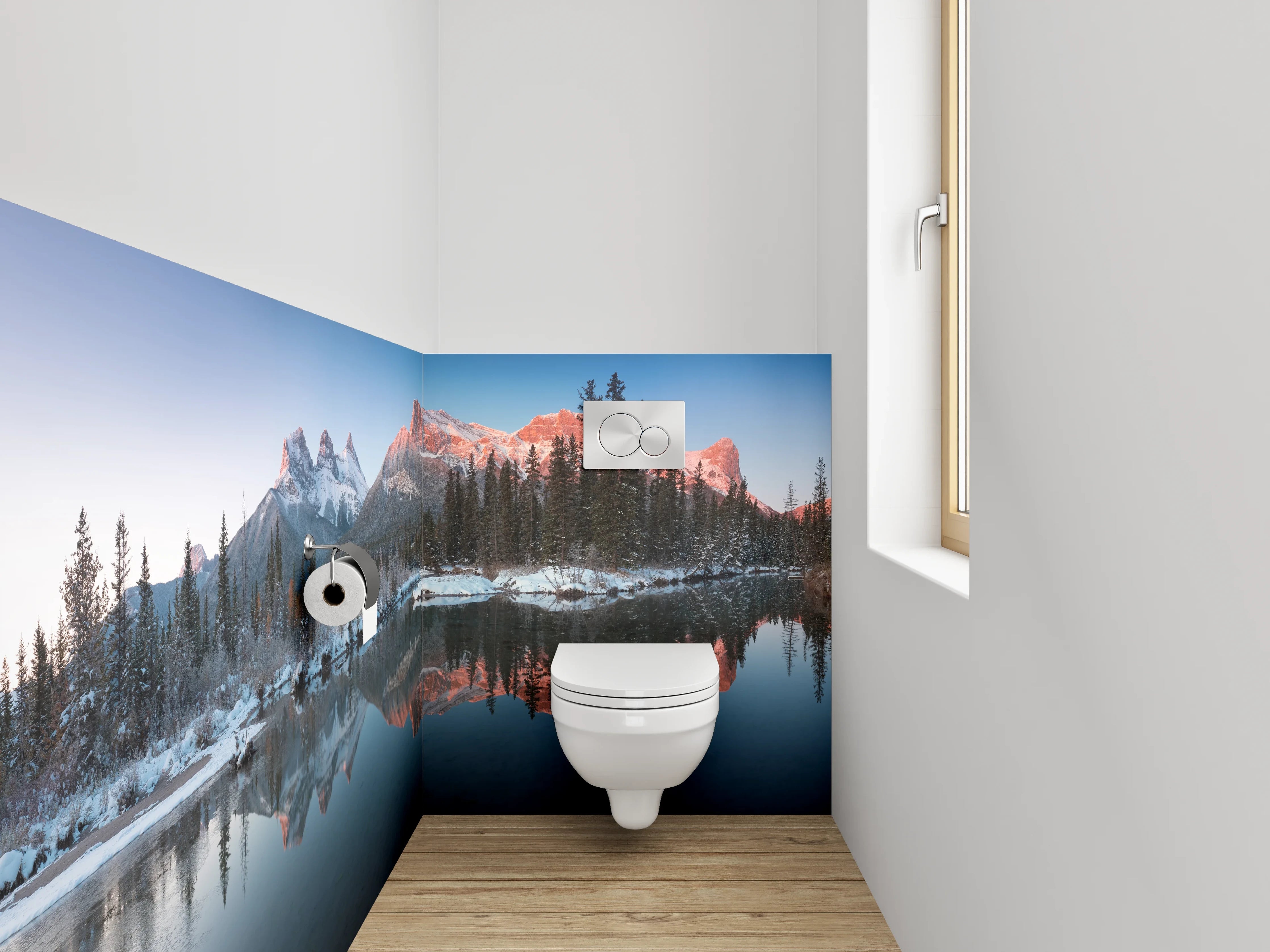 WC-Rückwand - Majestätische Alpenpanorama Spiegelung