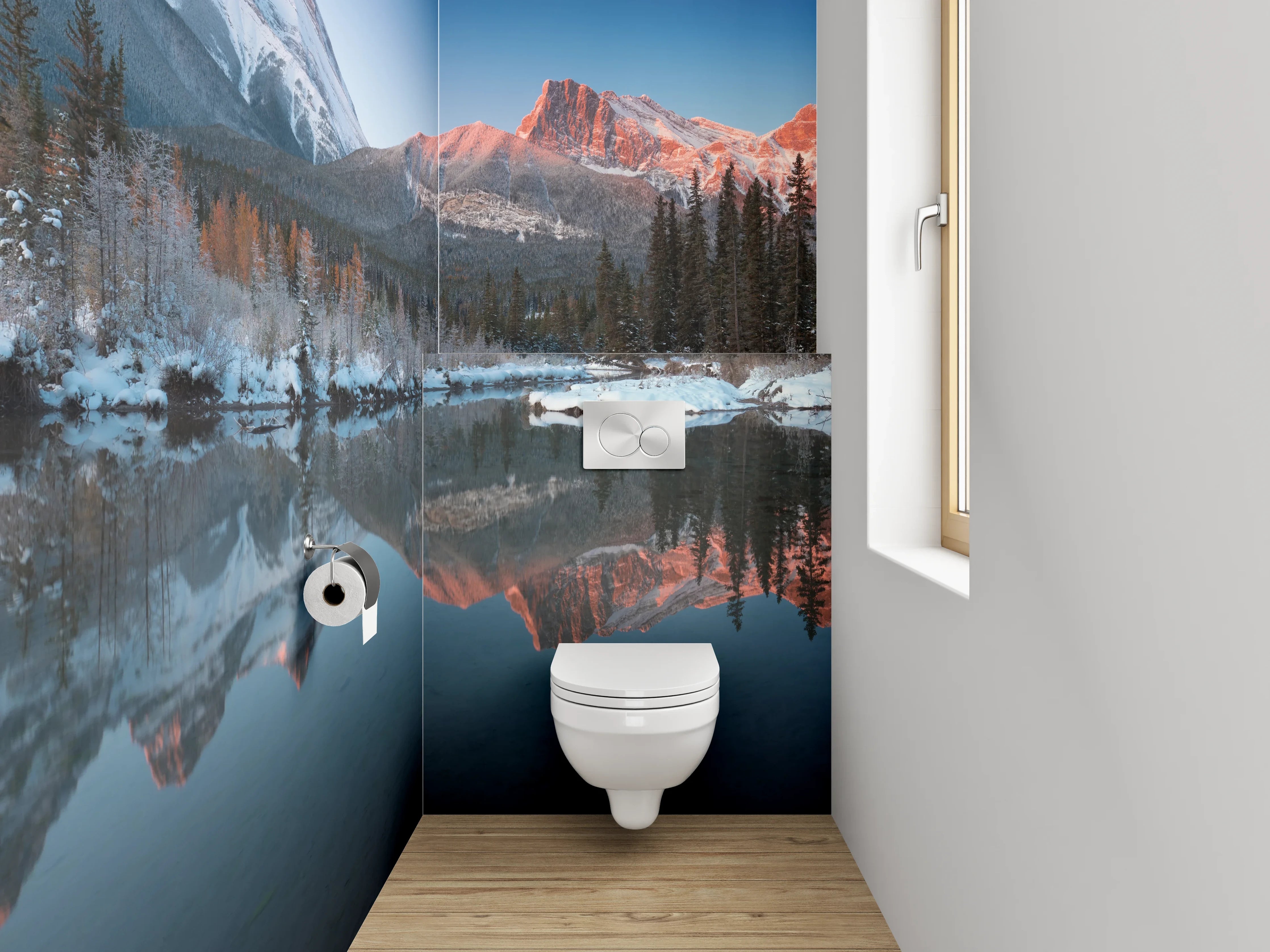 WC-Rückwand - Majestätische Alpenpanorama Spiegelung