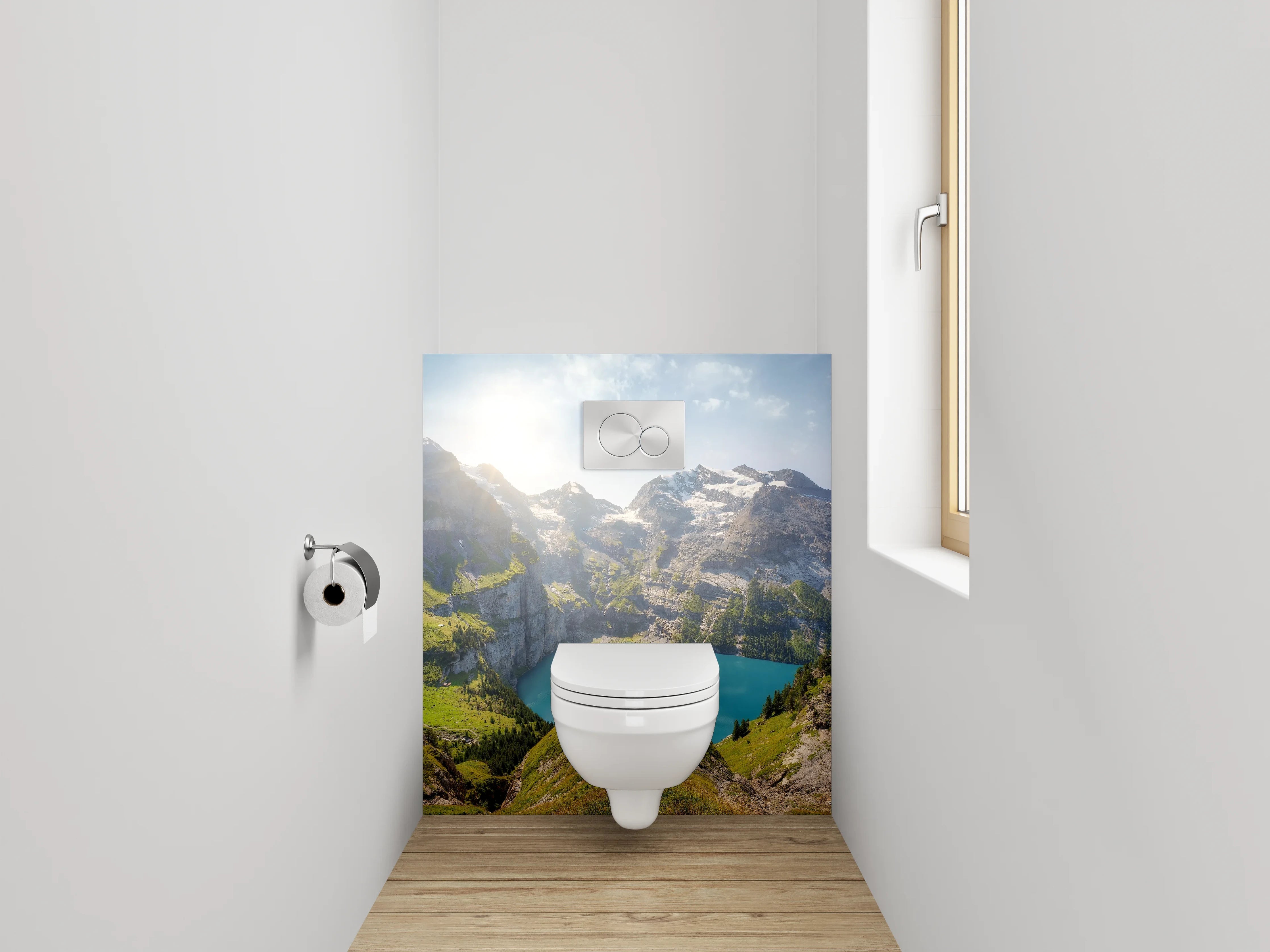 WC-Rückwand - Majestätische Berge am klaren Bergsee