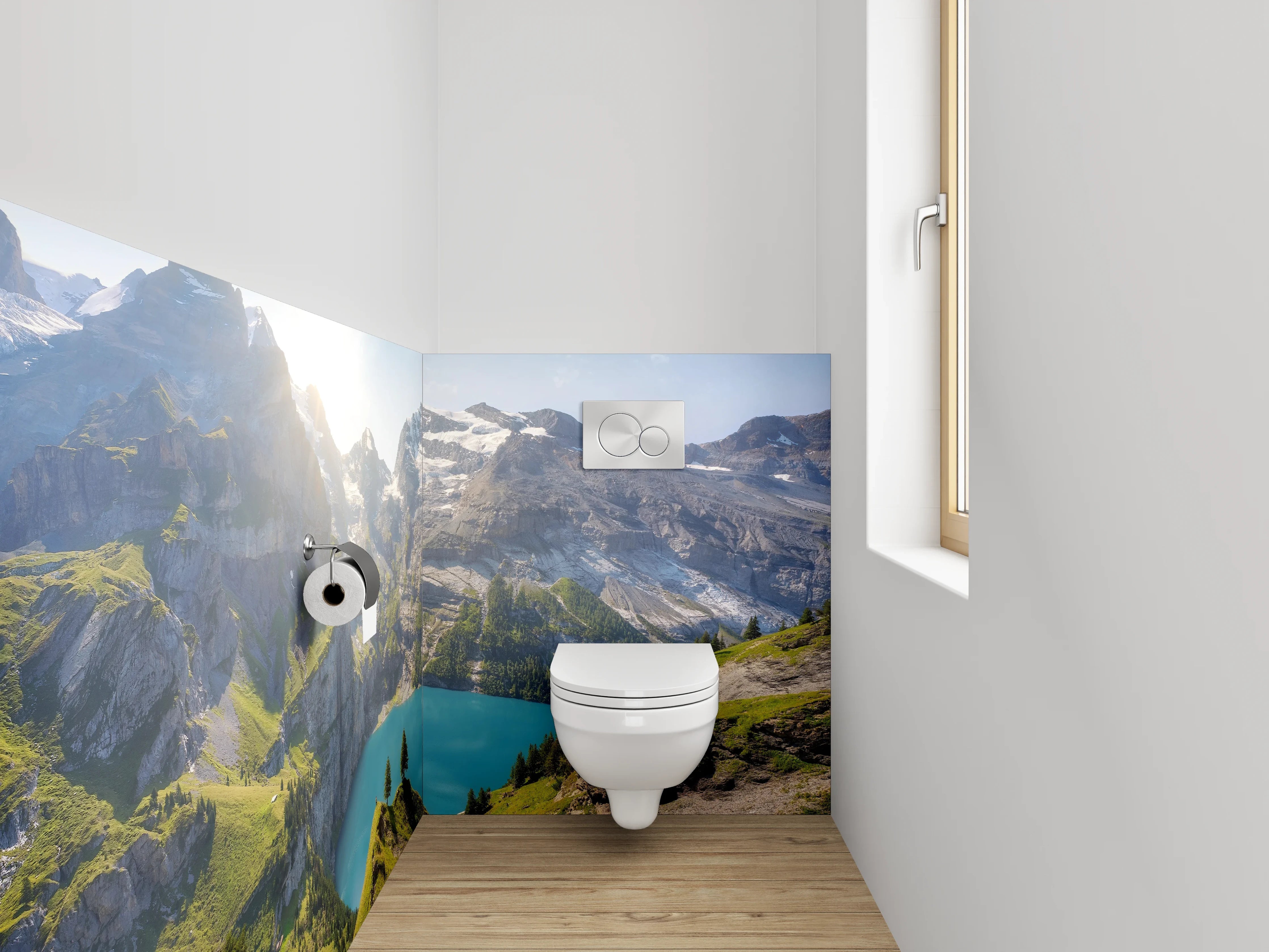 WC-Rückwand - Majestätische Berge am klaren Bergsee