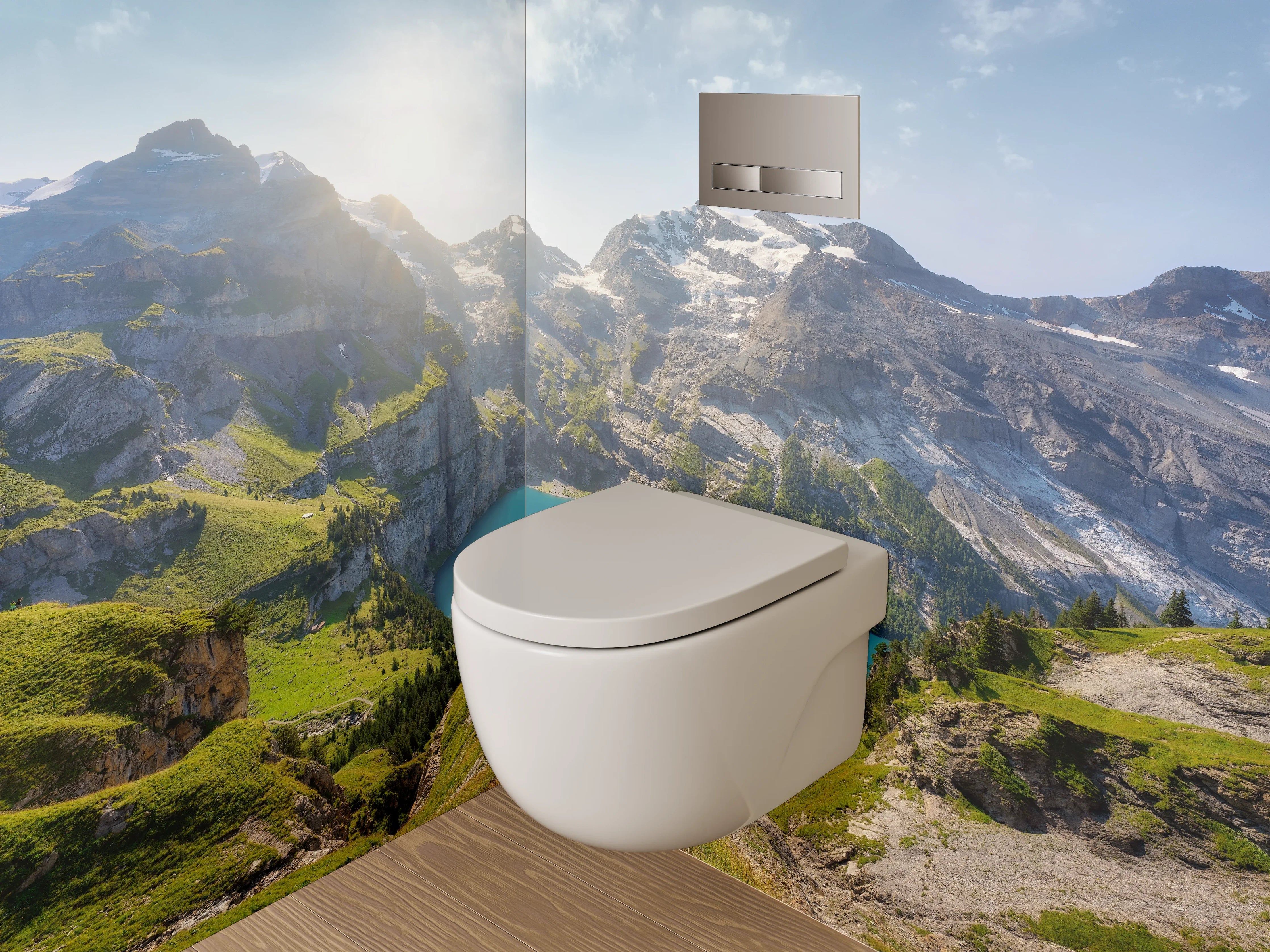 WC-Rückwand - Majestätische Berge am klaren Bergsee