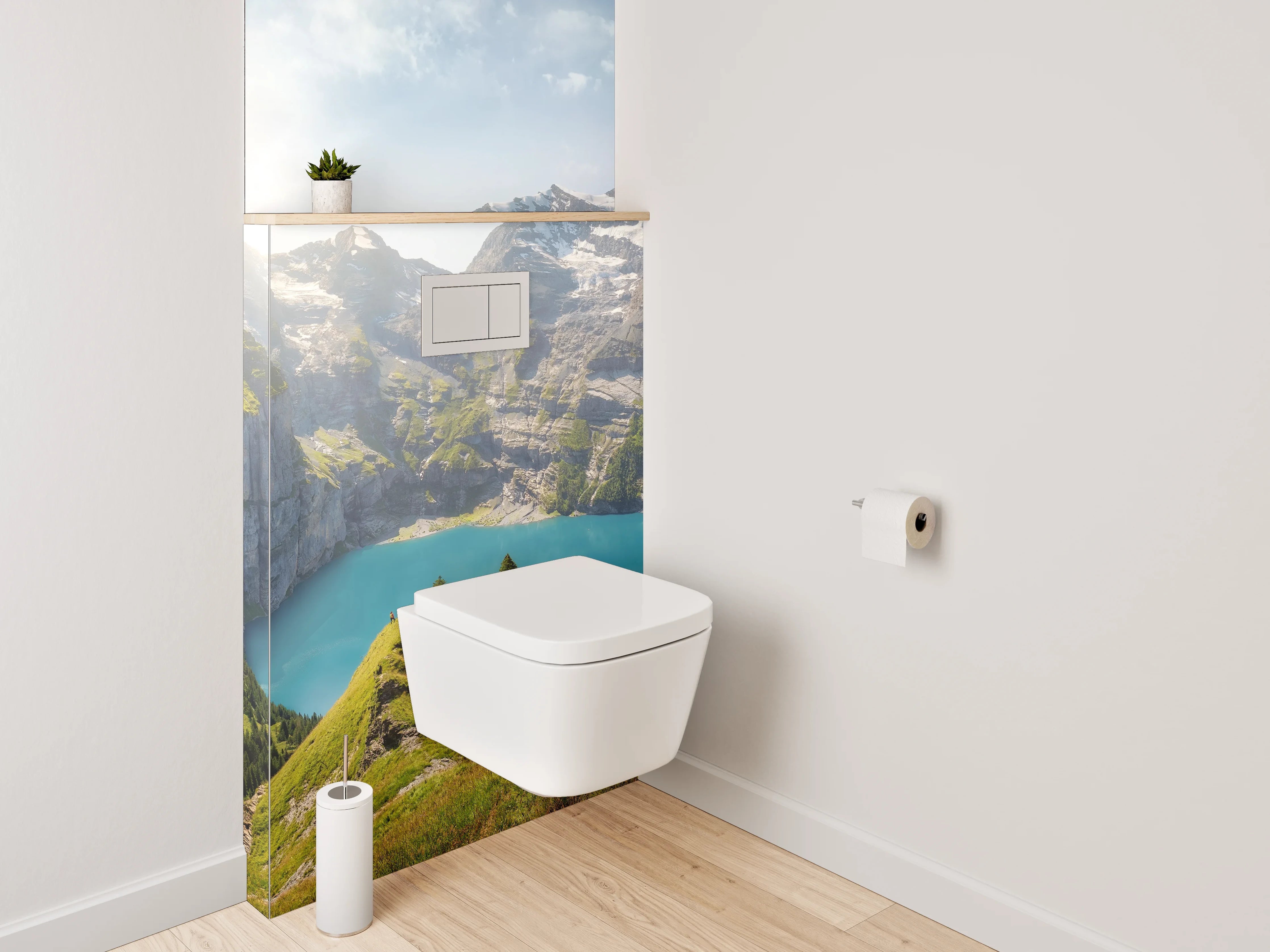 WC-Rückwand - Majestätische Berge am klaren Bergsee
