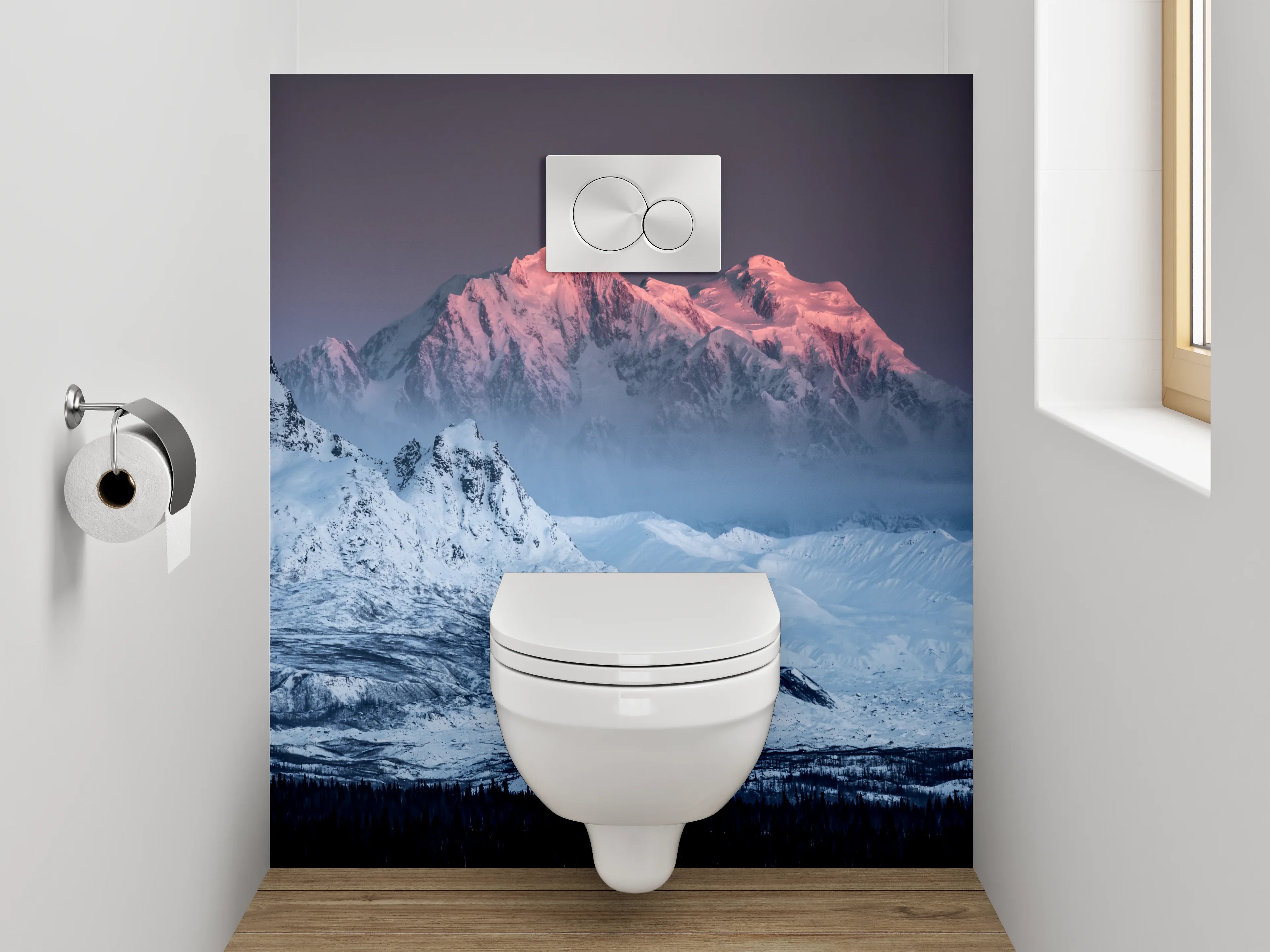 WC-Rückwand - Majestätische Berge im Morgenlicht