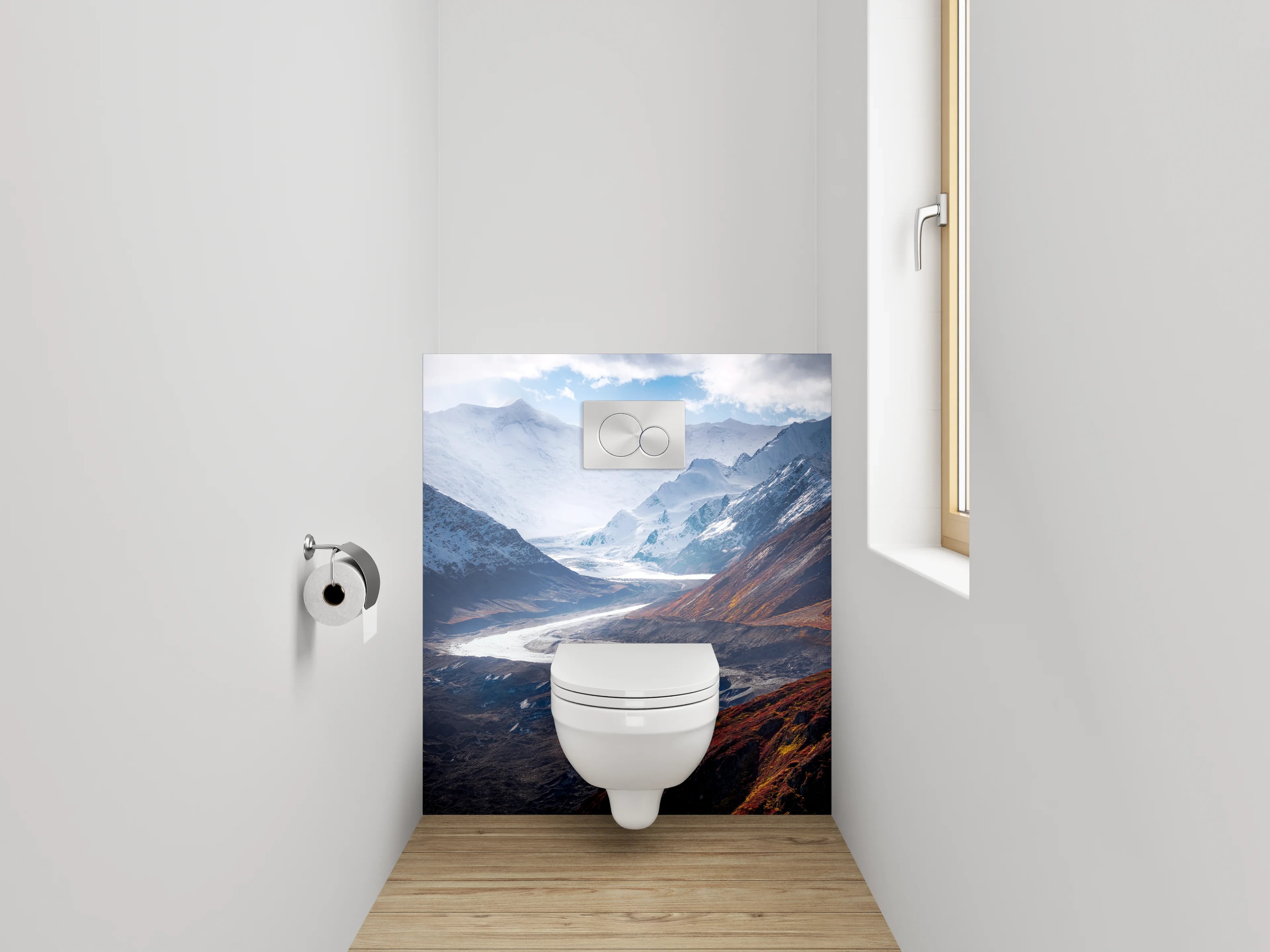WC-Rückwand - Majestätische Berglandschaft mit Gletscherfluss