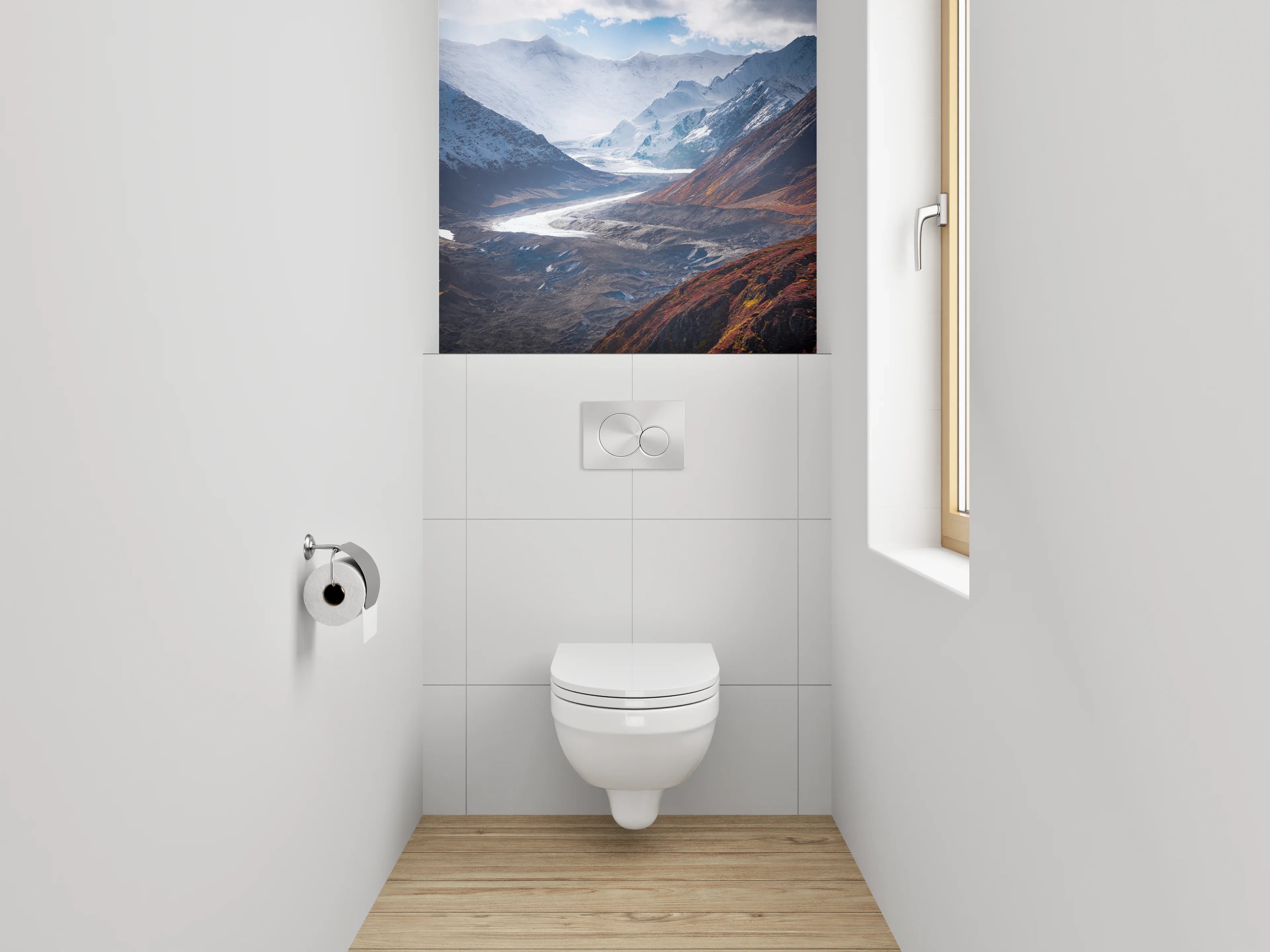 WC-Rückwand - Majestätische Berglandschaft mit Gletscherfluss