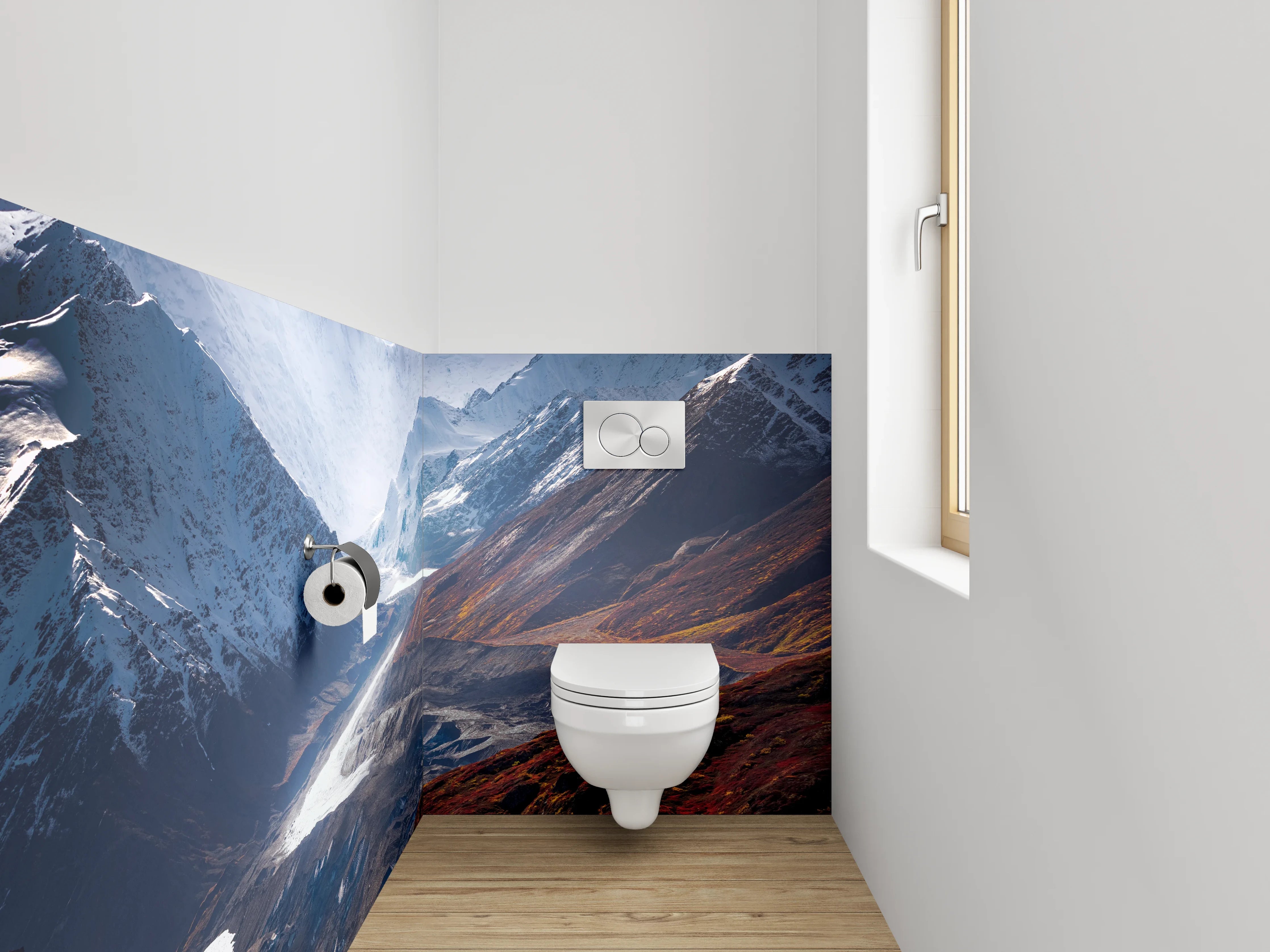WC-Rückwand - Majestätische Berglandschaft mit Gletscherfluss