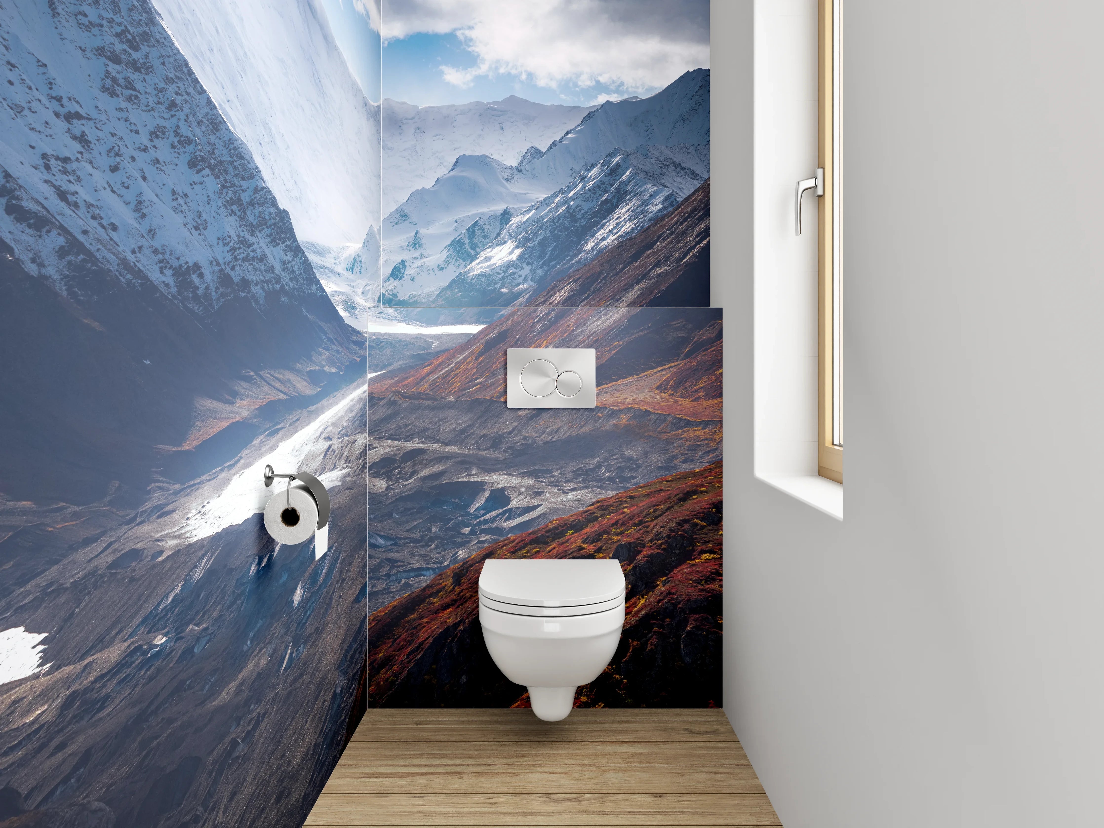 WC-Rückwand - Majestätische Berglandschaft mit Gletscherfluss