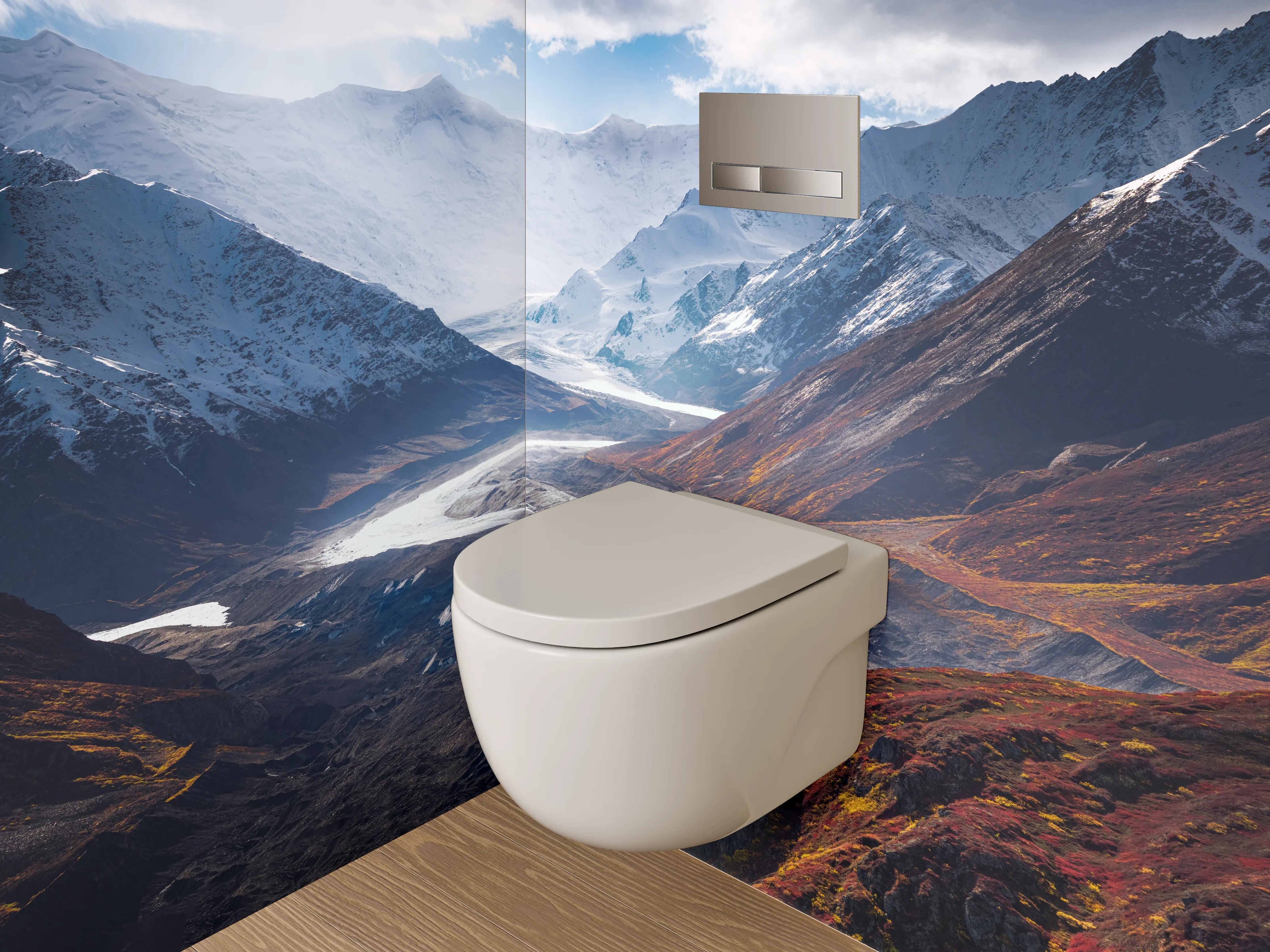 WC-Rückwand - Majestätische Berglandschaft mit Gletscherfluss