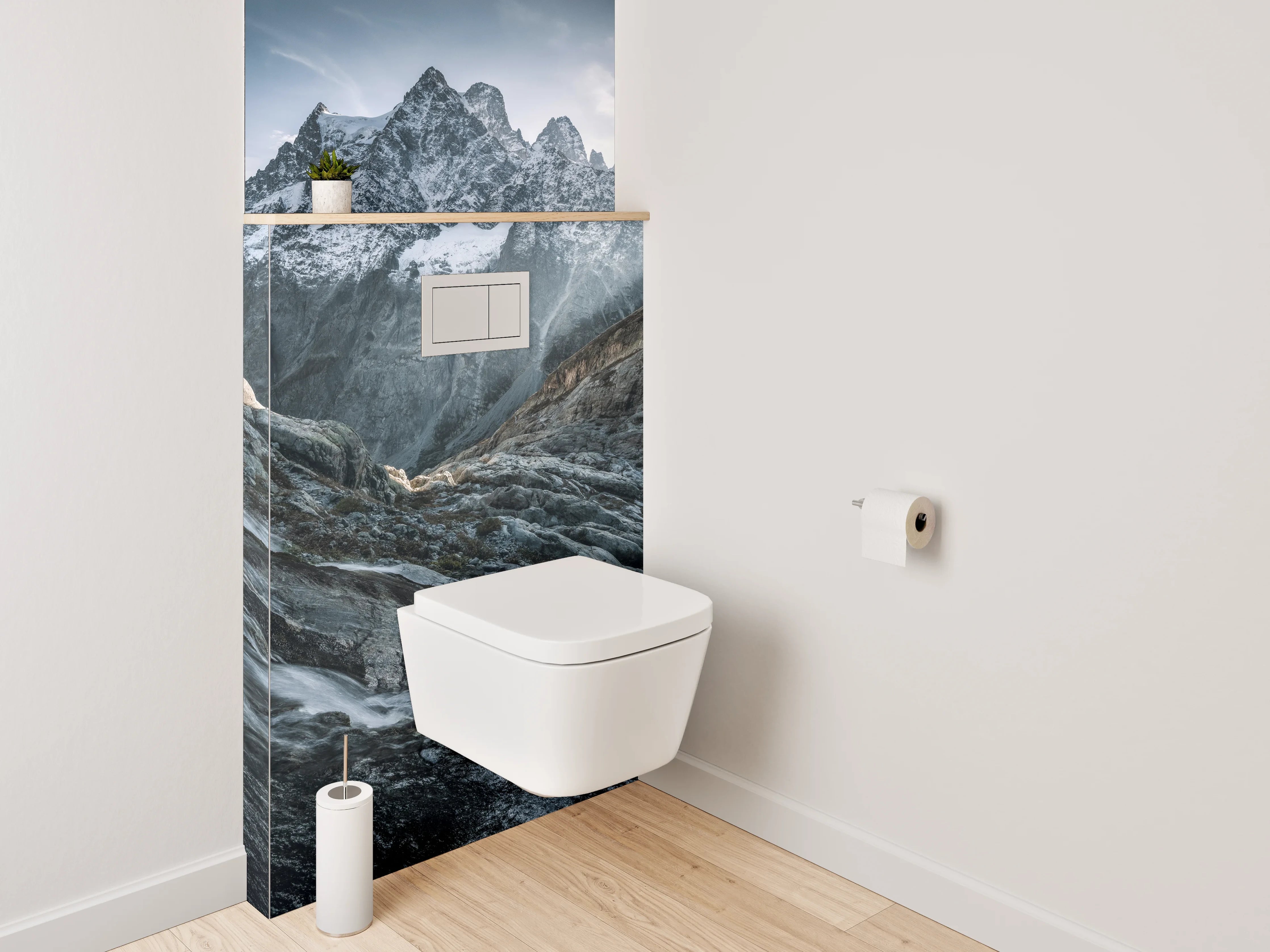 WC-Rückwand - Majestätische Berglandschaft mit Wasserlauf