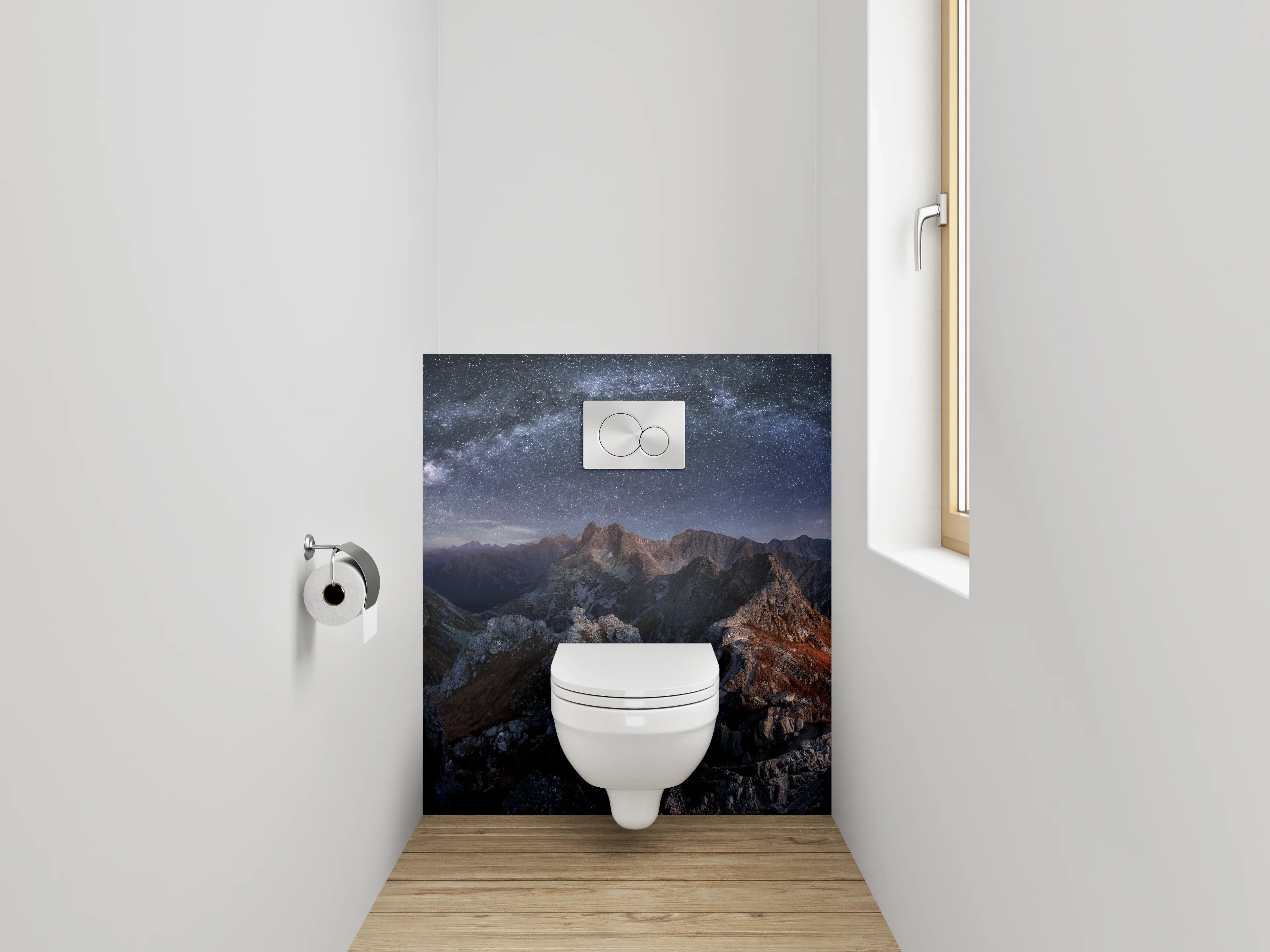 WC-Rückwand - Majestätische Berglandschaft unter Sternenhimmel