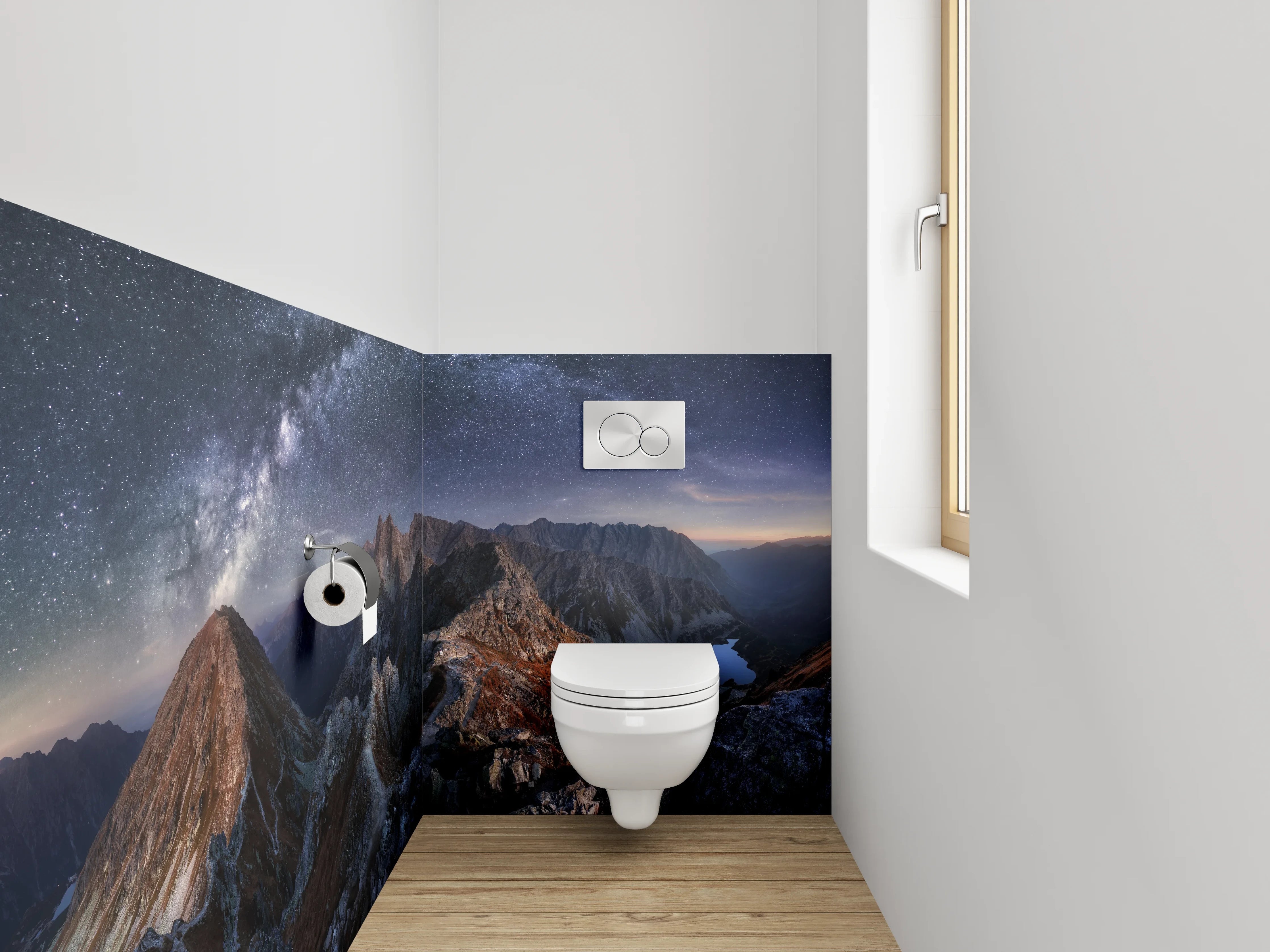 WC-Rückwand - Majestätische Berglandschaft unter Sternenhimmel