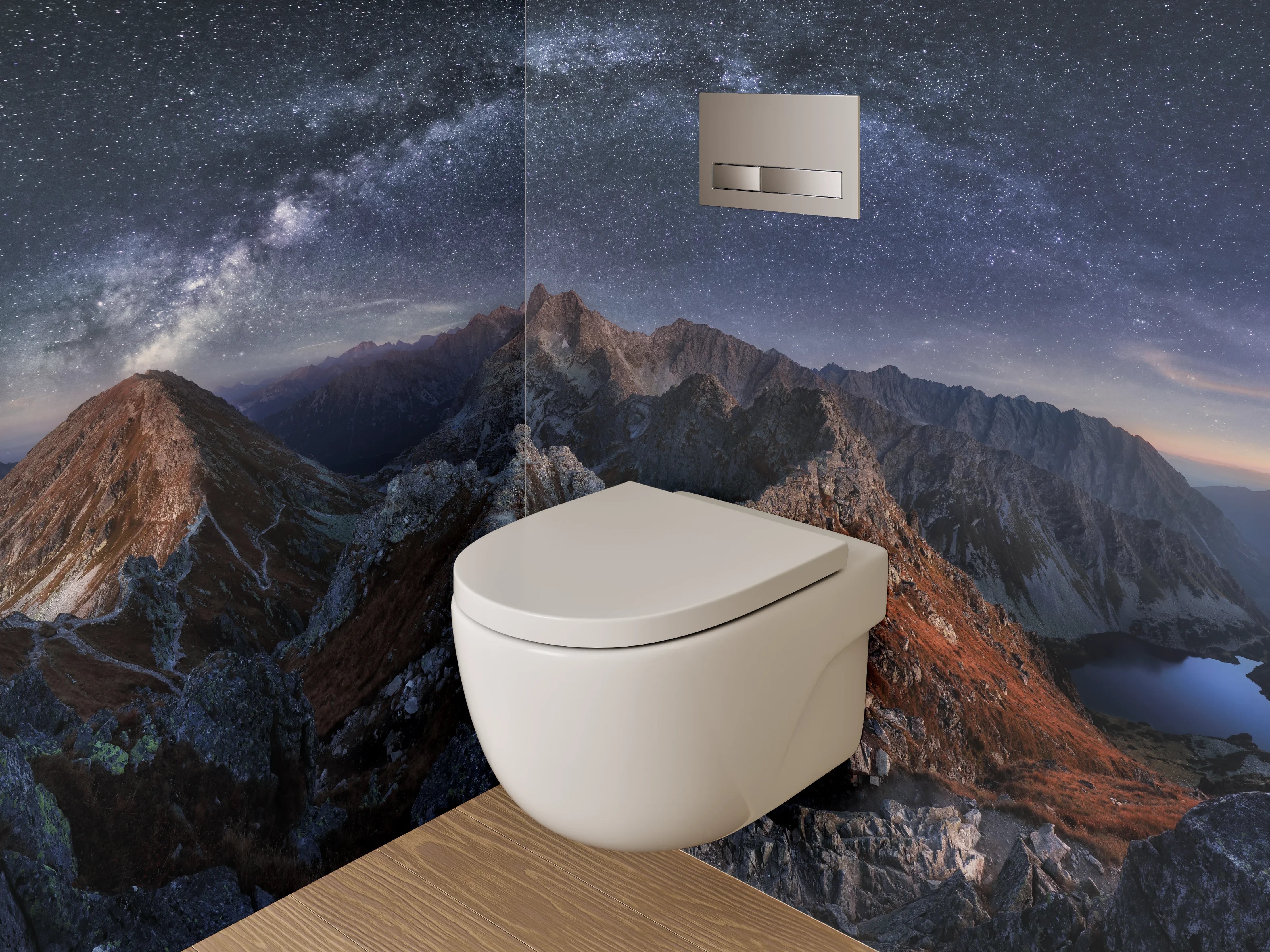WC-Rückwand - Majestätische Berglandschaft unter Sternenhimmel